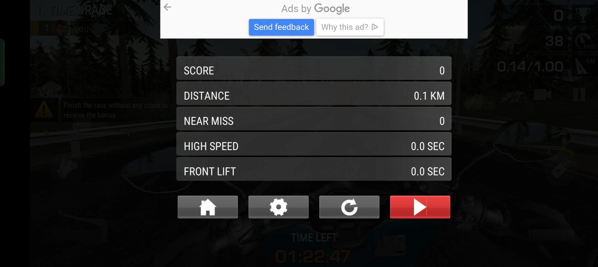 جدول امتیازات و آمار مسابقه در بازی موبایل On The Run:Moto