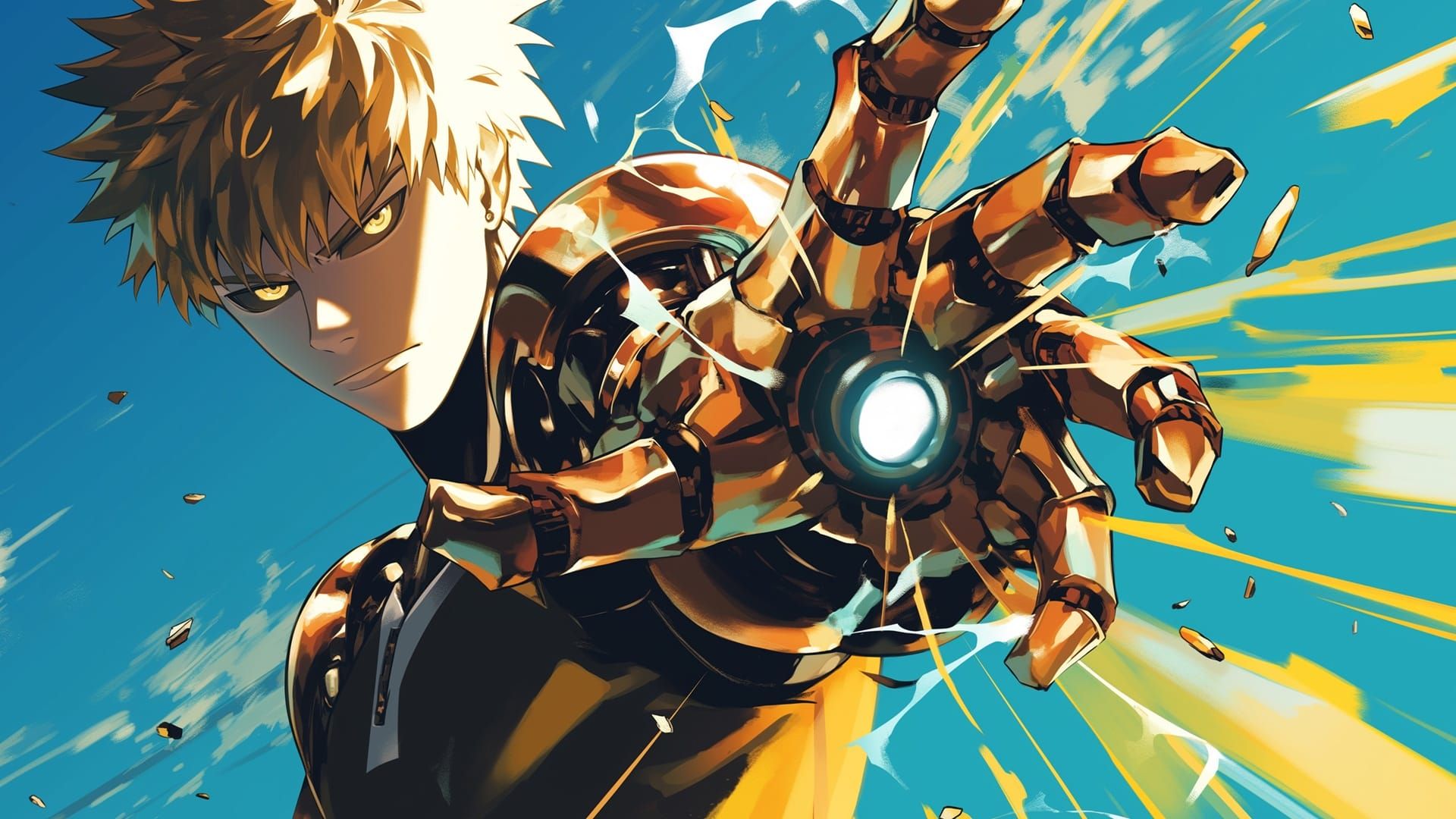 جنوس از One Punch Man در حال آماده شدن برای شلیک لیزر 
