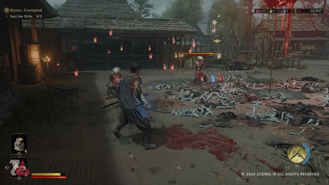مبارزه شخصیت اصلی بازی Onimusha با دشمنان در محیطی تاریک