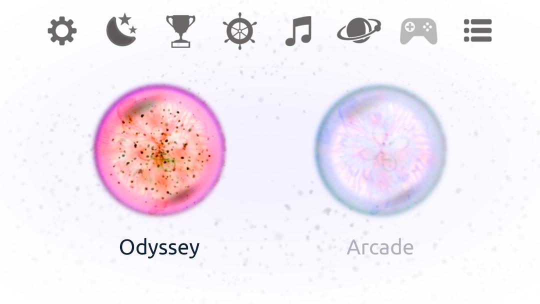 حالت‌های بازی Osmos شامل Odyssey و Arcade در محیط فیزیکی