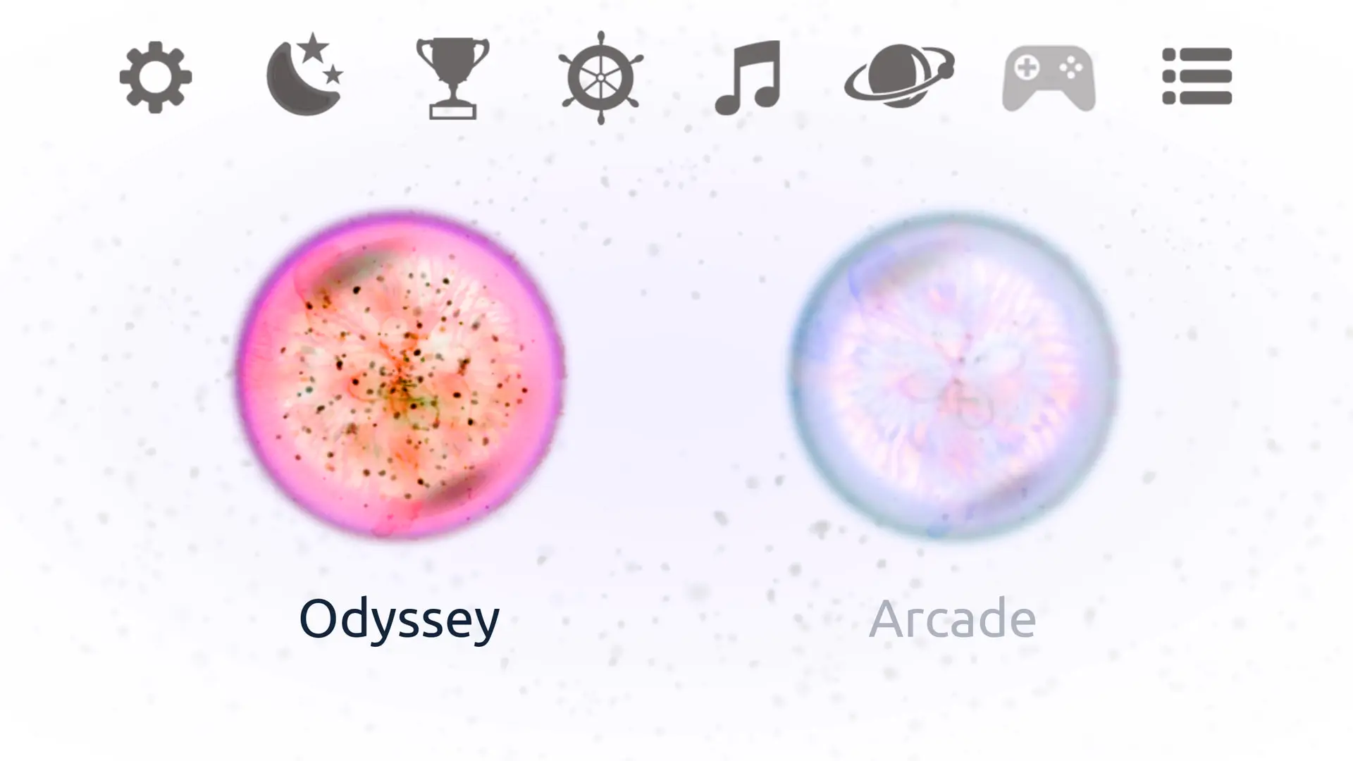 حالت‌های بازی Osmos شامل Odyssey و Arcade در محیط فیزیکی