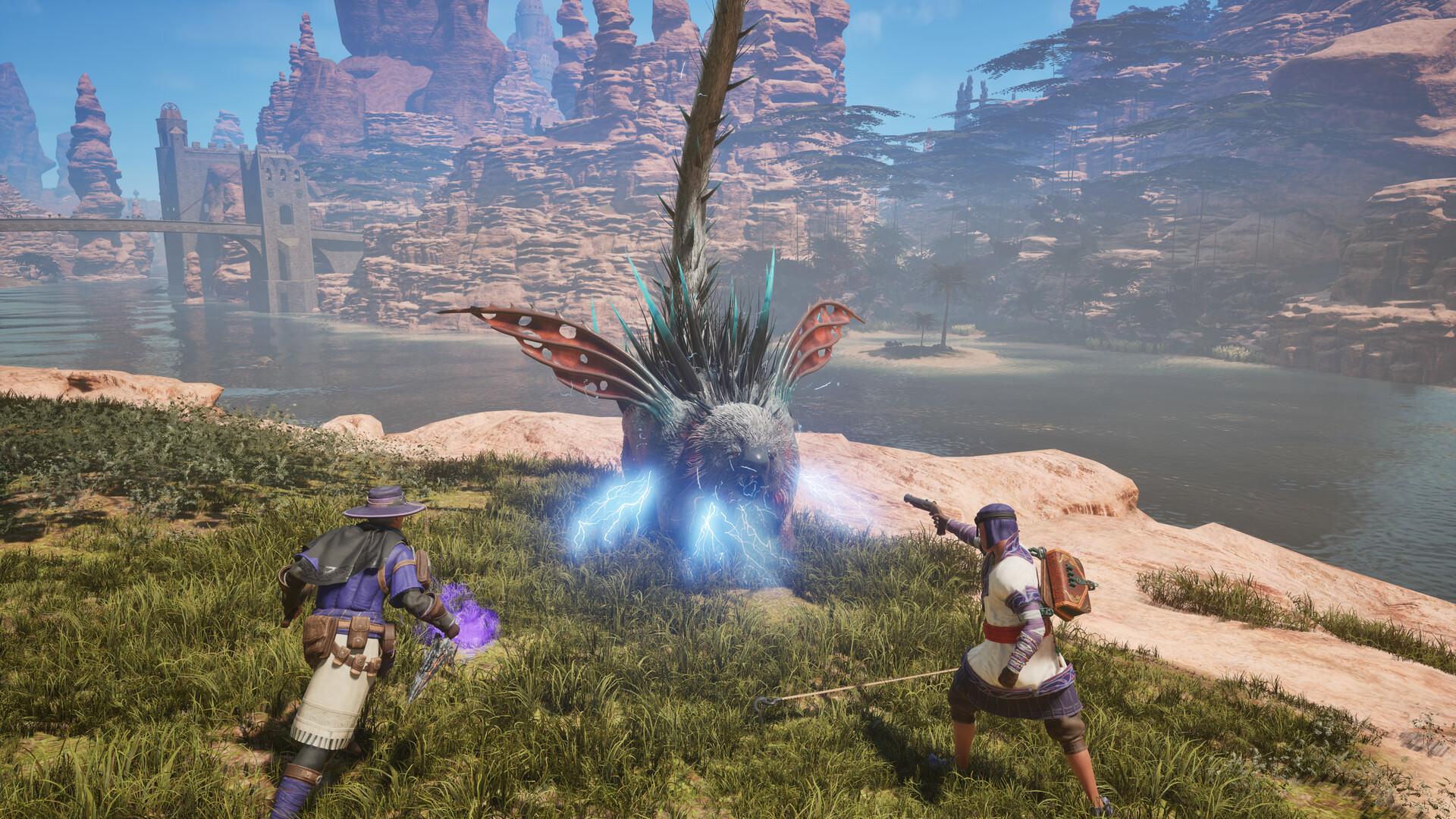 مبارزه تیمی با یک هیولا در بازی Outward 2