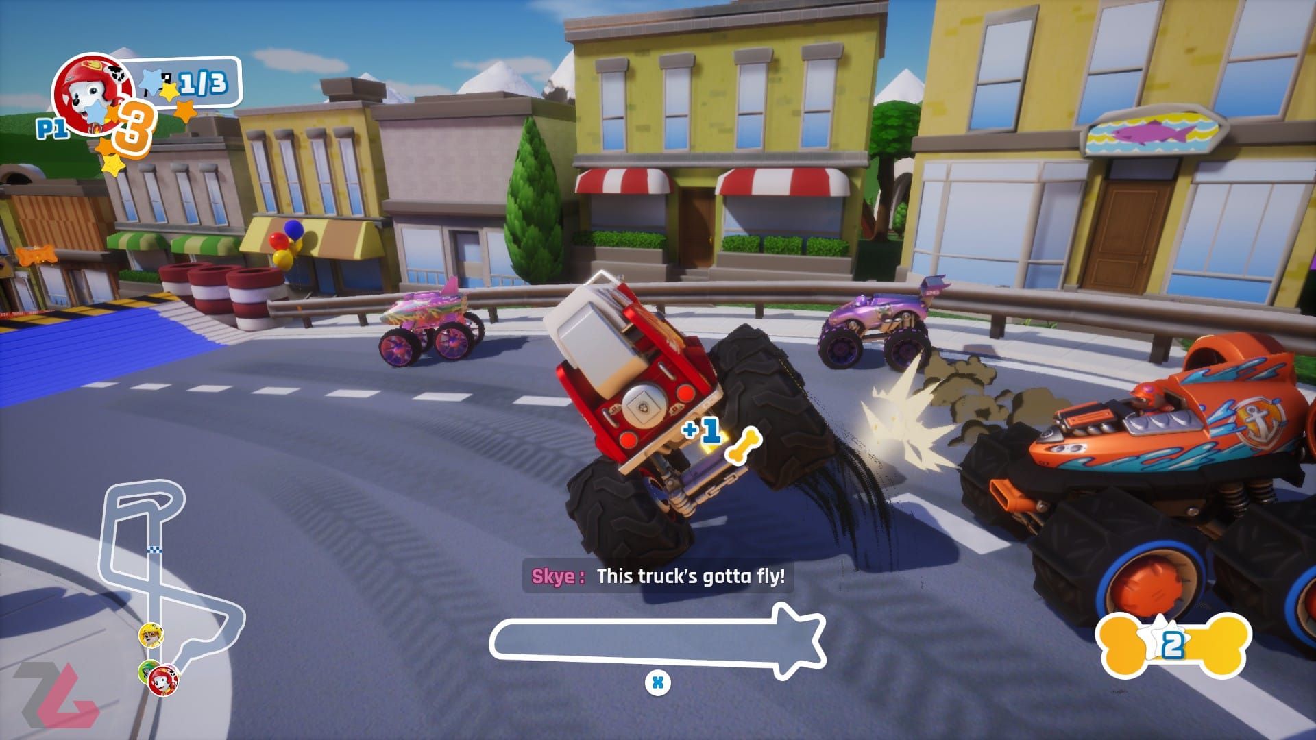 چندین ماشین در حال مسابقه در مسیر آسفالت بازی PAW Patrol Rescue Wheels Championship