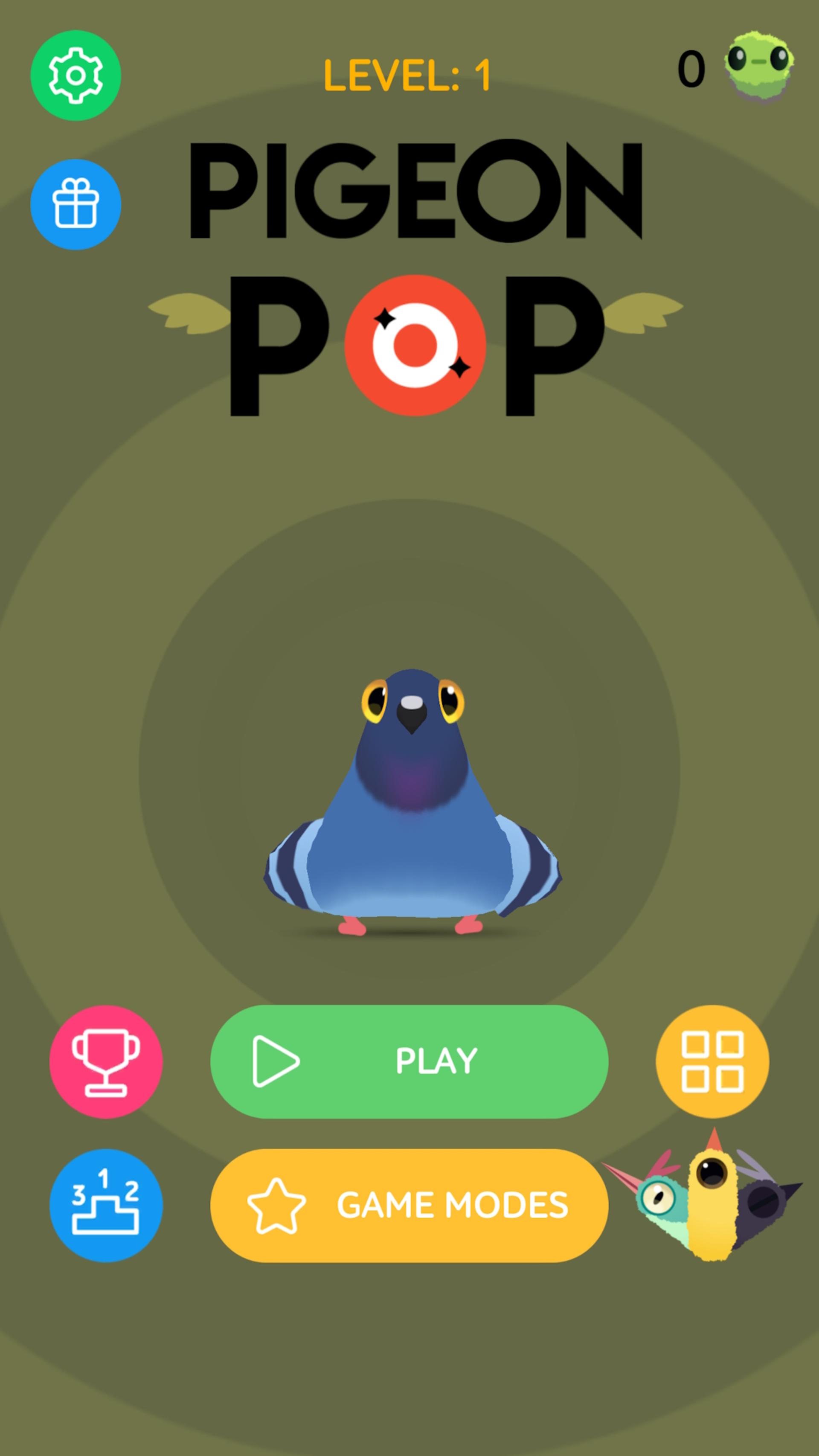 منوی اولیه بازی Pigeon Pop