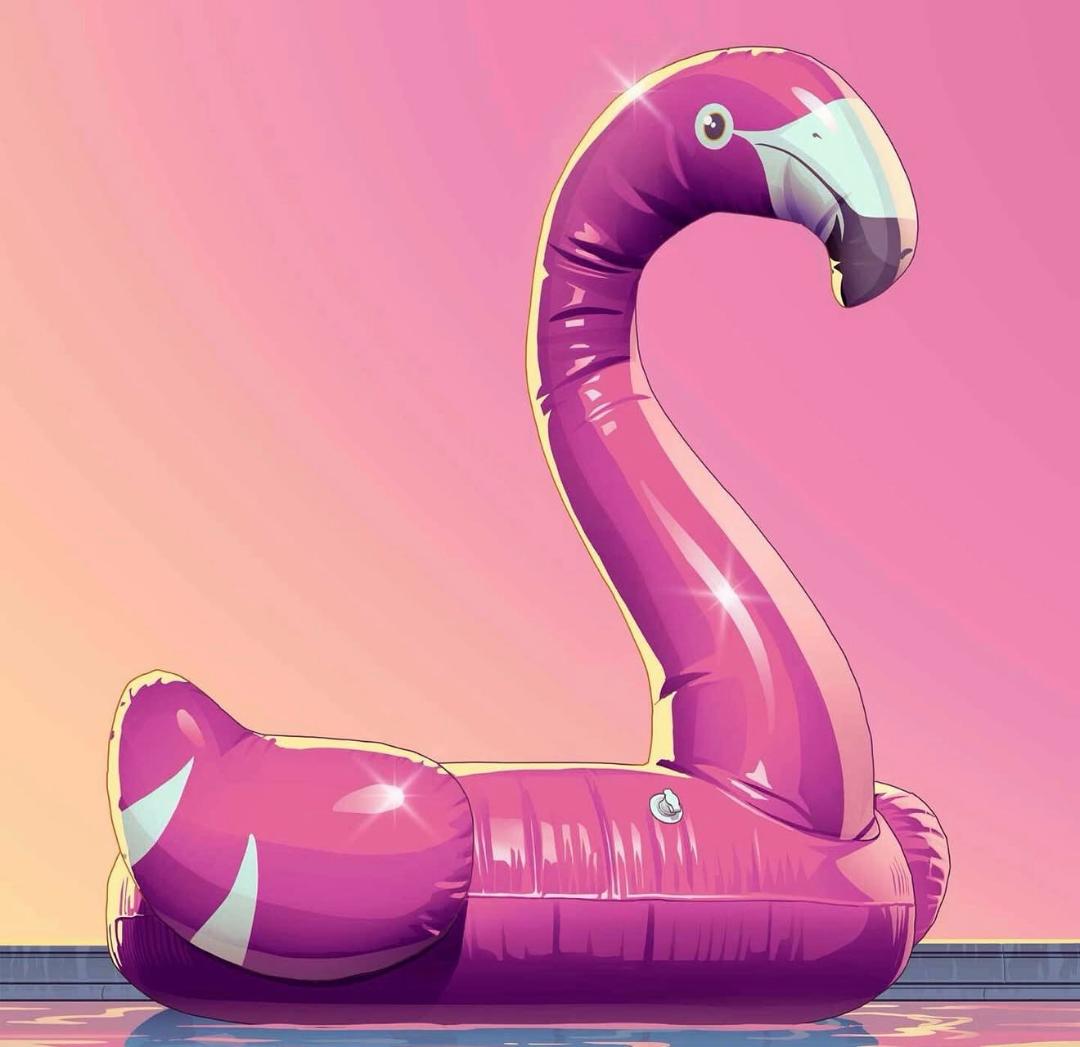 فلامینگوی صورتی (Flamingo) با سبک هنری دیجیتال در پس‌زمینه رنگی