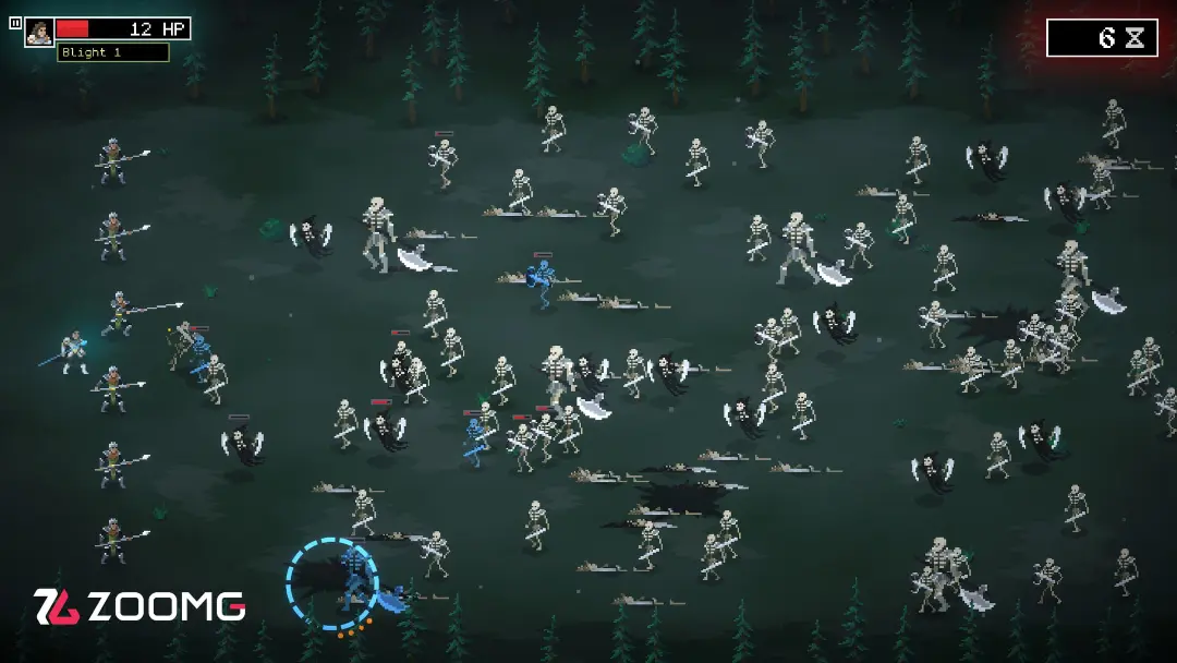 مبارزه شخصیت اصلی با گروهی از اسکلت‌ها در محیط جنگلی بازی Legion Breaker