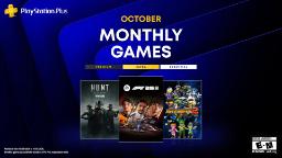 پوستر بازی‌های ماه اکتبر سرویس پلی‌استیشن پلاس (PlayStation Plus) شامل هانت، اف وان ۲۵ و ورلد برادرز