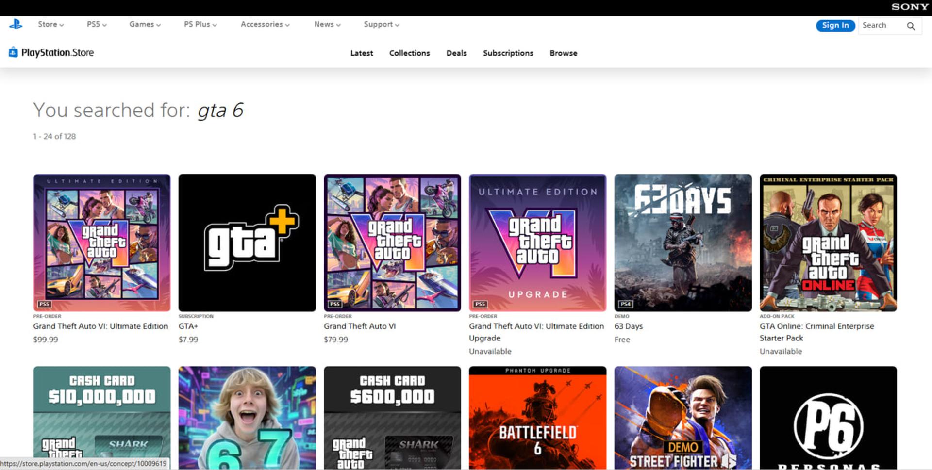 فهرست بازی‌های Grand Theft Auto (GTA) در فروشگاه پلی‌استیشن