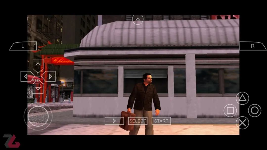 شخصیت اصلی GTA Liberty City با یک کیف در حال اجرا روی اندروید با کمک PPSSPP