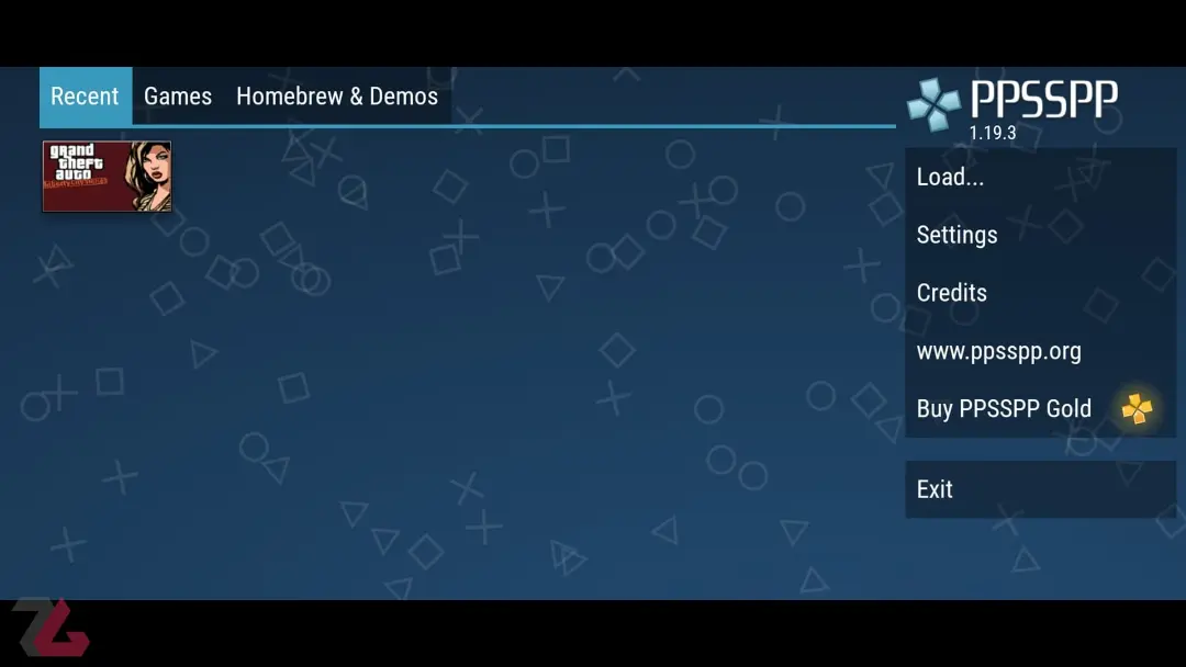 منوی اپلیکیشن PPSSPP