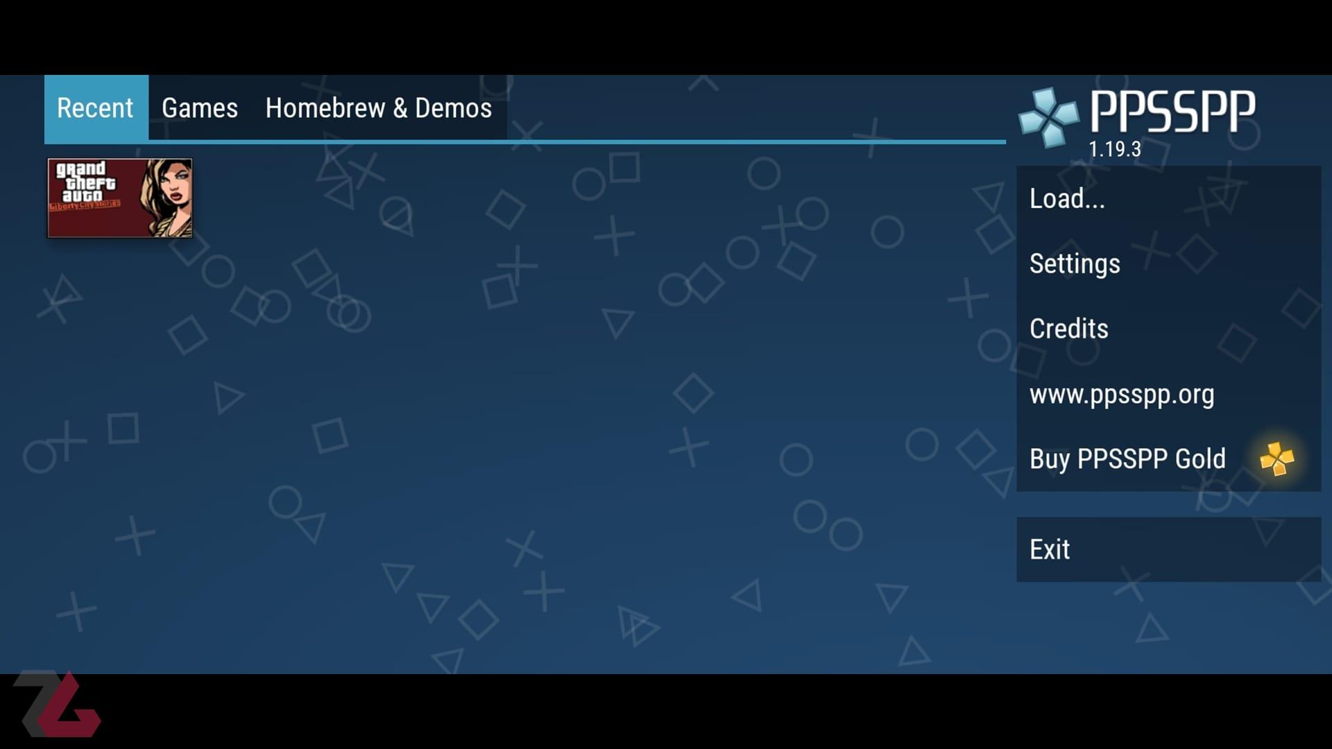 منوی اپلیکیشن PPSSPP