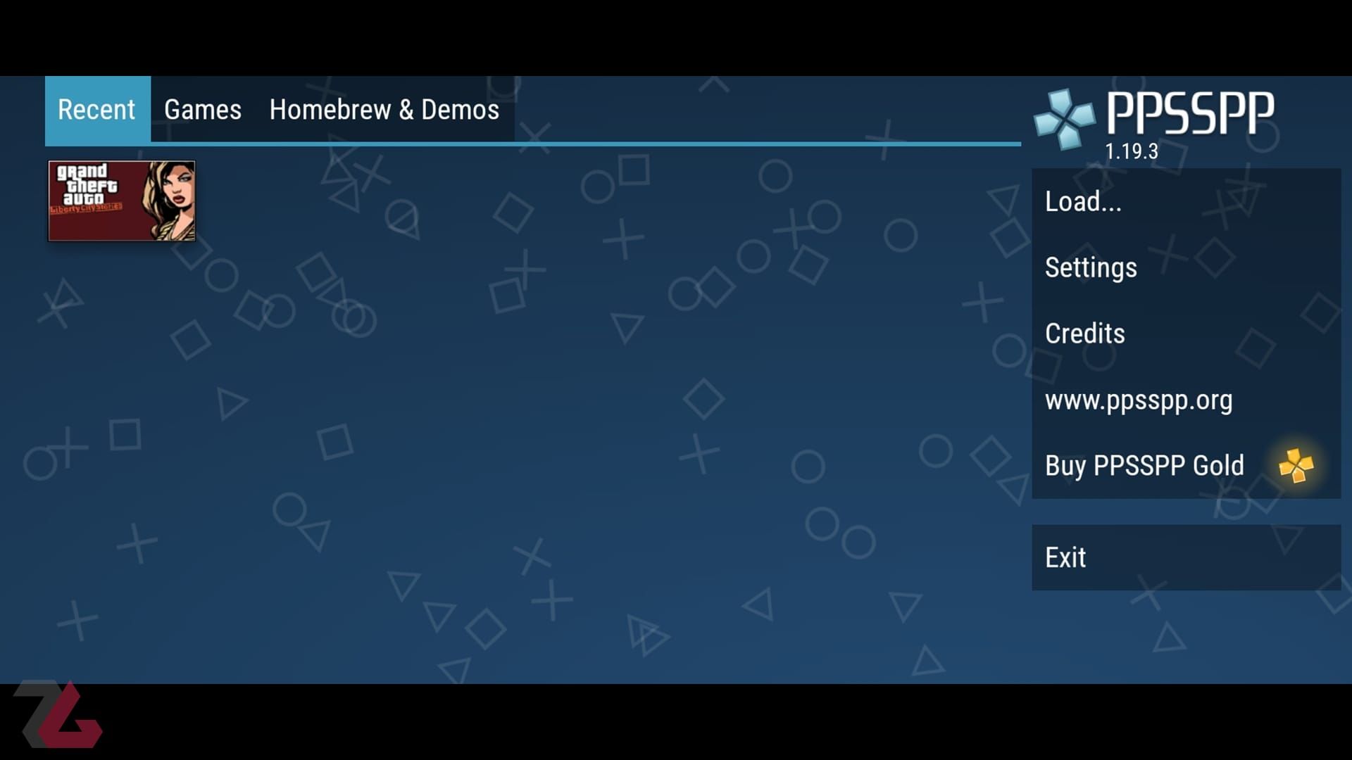 منوی اپلیکیشن PPSSPP