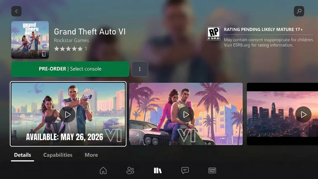 صفحه پیش‌خرید بازی Grand Theft Auto VI (GTA 6) در کنسول ایکس‌باکس