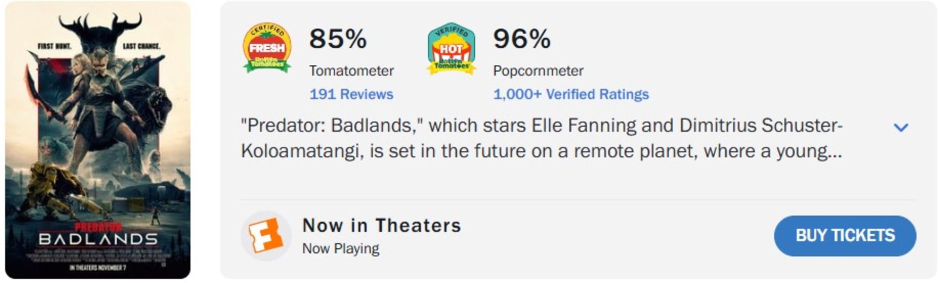 میانگین نقدهای فیلم Predator: Badlands در راتن تومیتوز