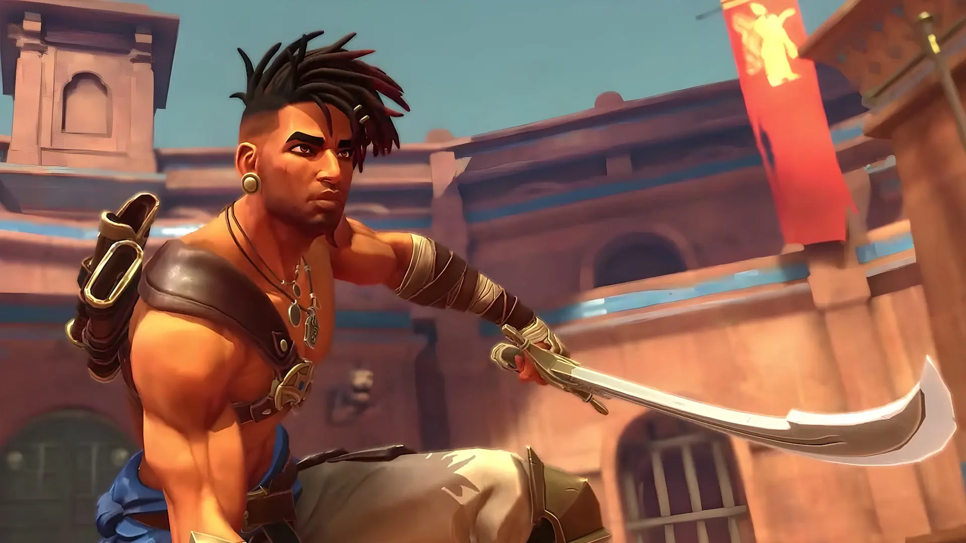 شخصیت اصلی بازی Prince of Persia: The Lost Crown با شمشیر در محیط بازی