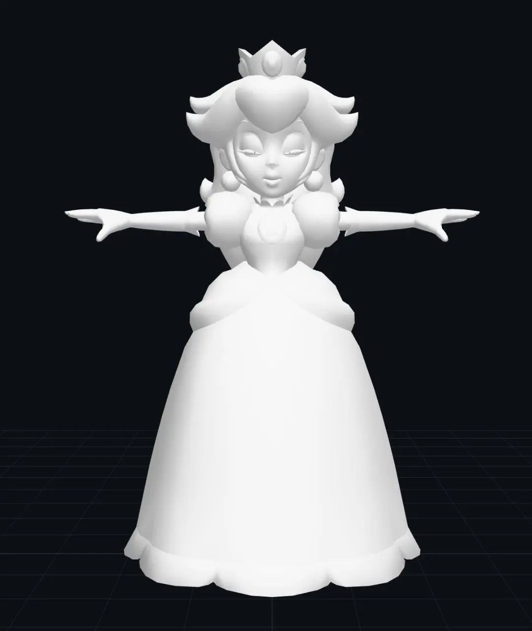 مدل سه‌بعدی سفیدرنگ پرنسس پچ (Princess Peach) با دست‌های باز