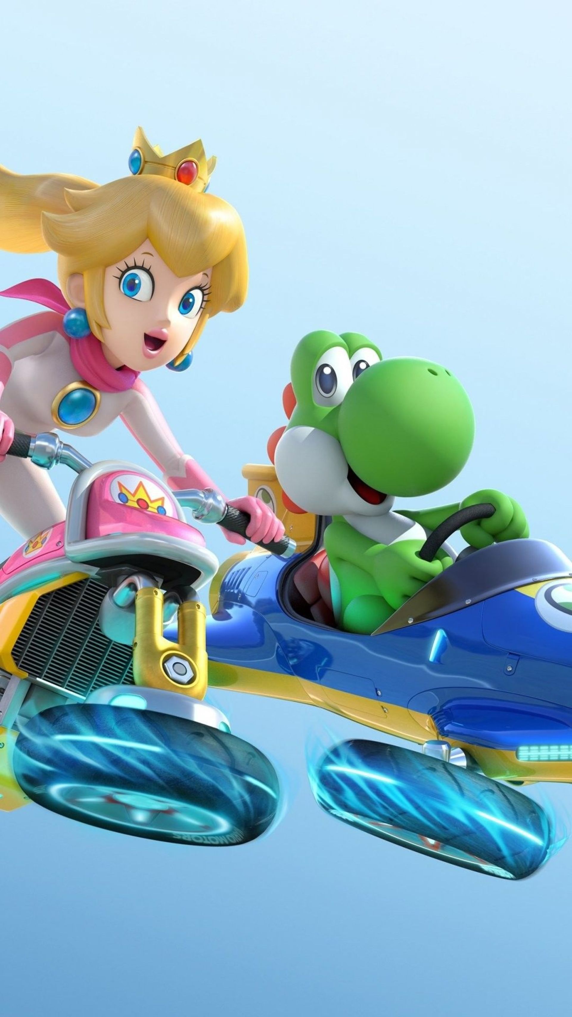 پرنسس هلو (Princess Peach) و یوشی در بازی Mario Kart 8 Deluxe