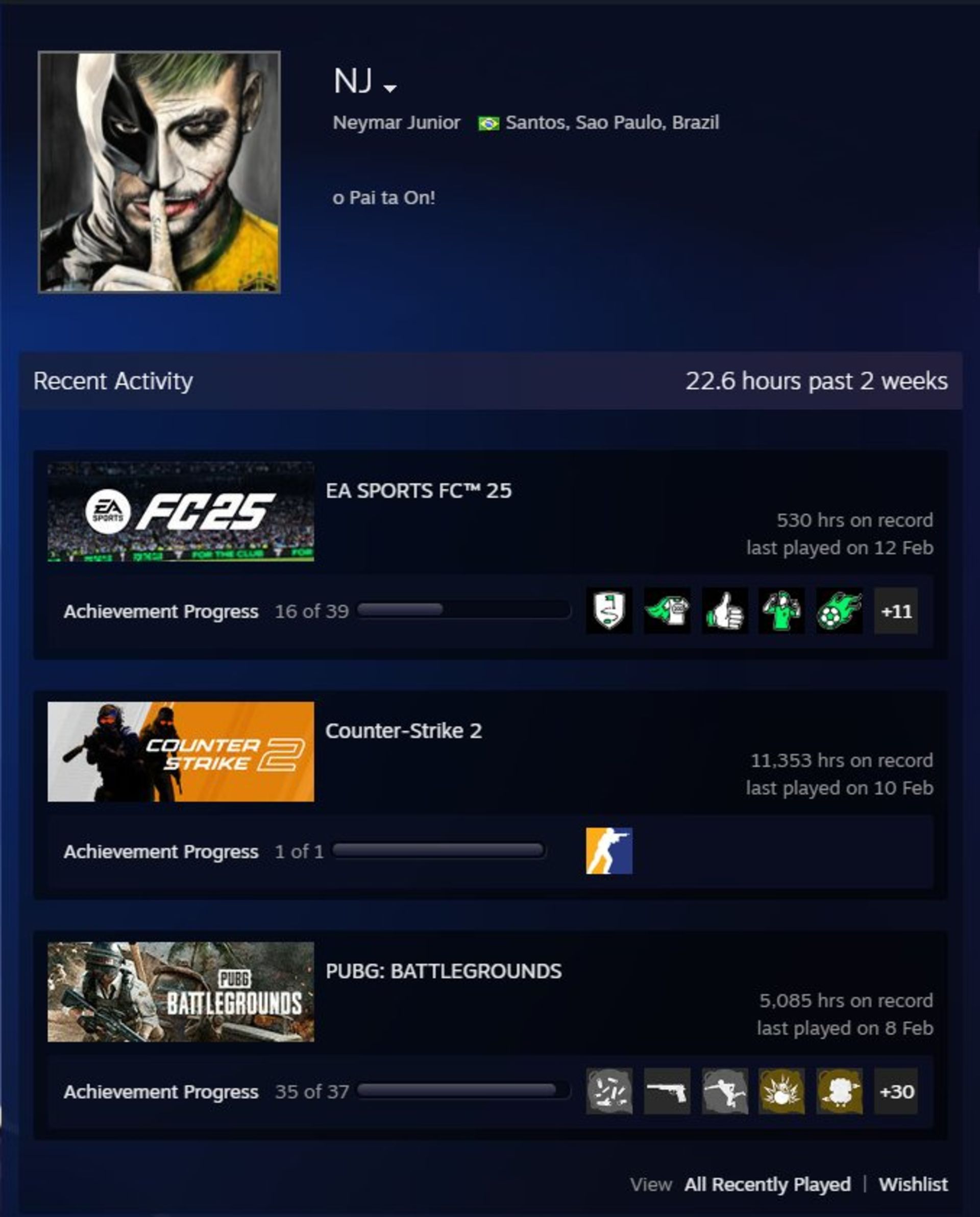 آمار فوق العاده نیمار در بازی Counter-Strike 2