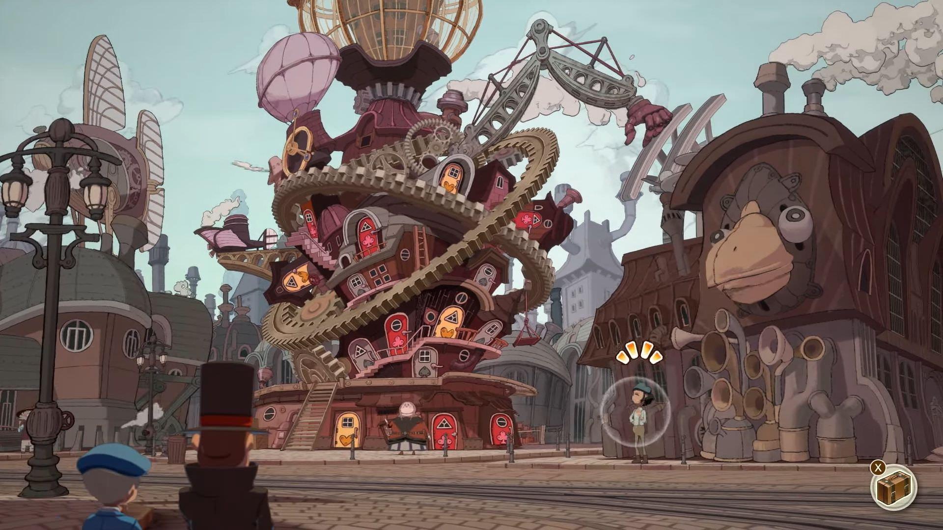طراحی پیچیده و مفهومی یک ساختمان در بازی Professor Layton and the New World of Steam