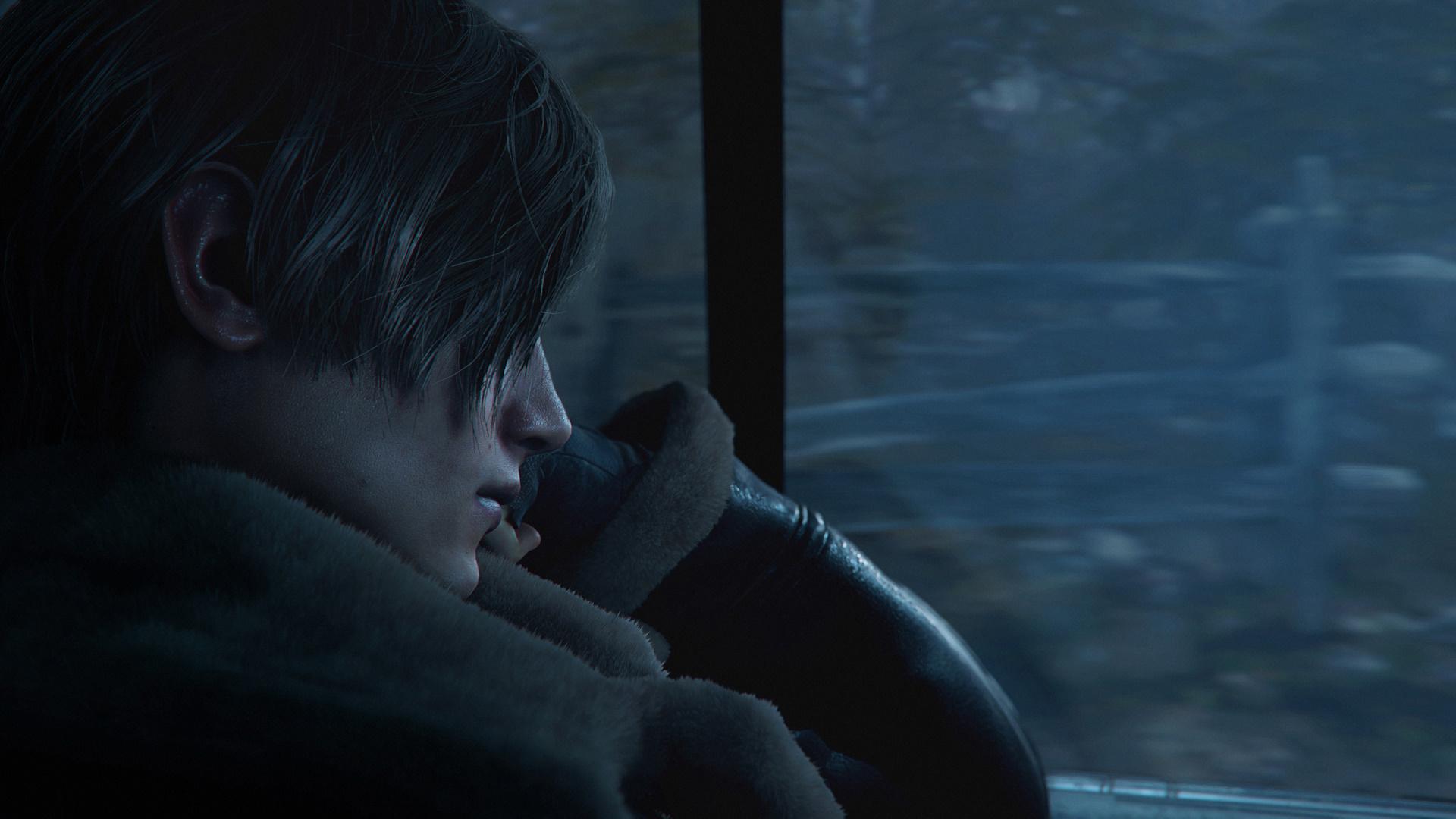 لیان اسکات کندی (Leon Scott Kennedy) مشغول تماشای بیرون از پنجره ماشین در بازی Resident Evil 4