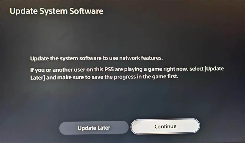 پیام به‌روزرسانی نرم‌افزار سیستم (Update System Software) در کنسول پلی استیشن ۵ (پلی استیشن ۵)