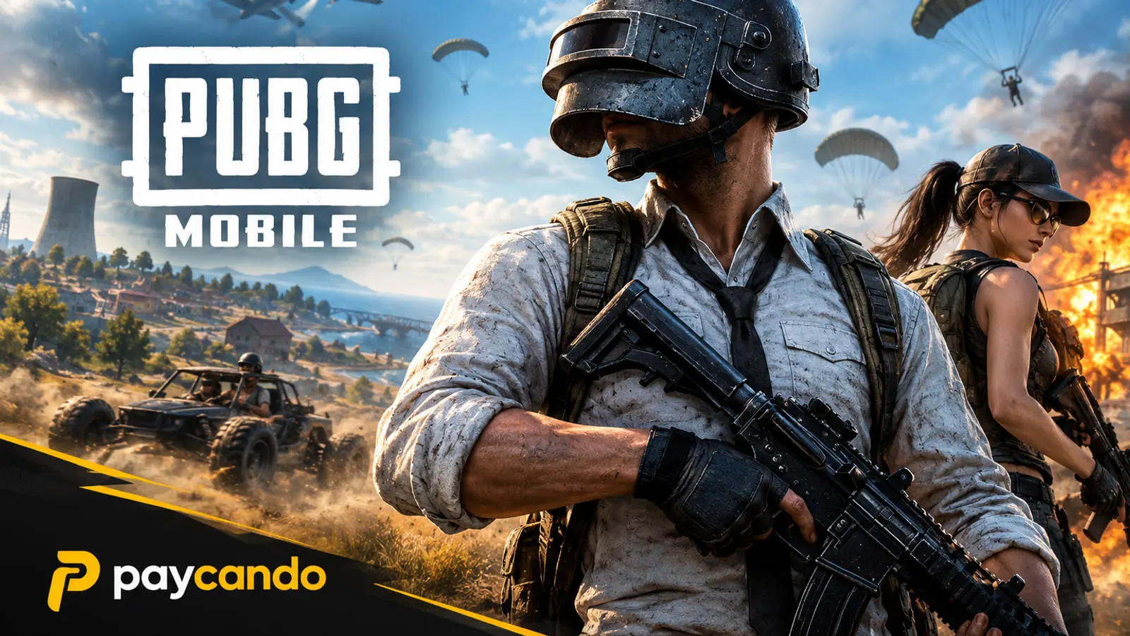 شخصیت‌های بازی پابجی موبایل (PUBG Mobile) با تجهیزات جنگی در میدان نبرد