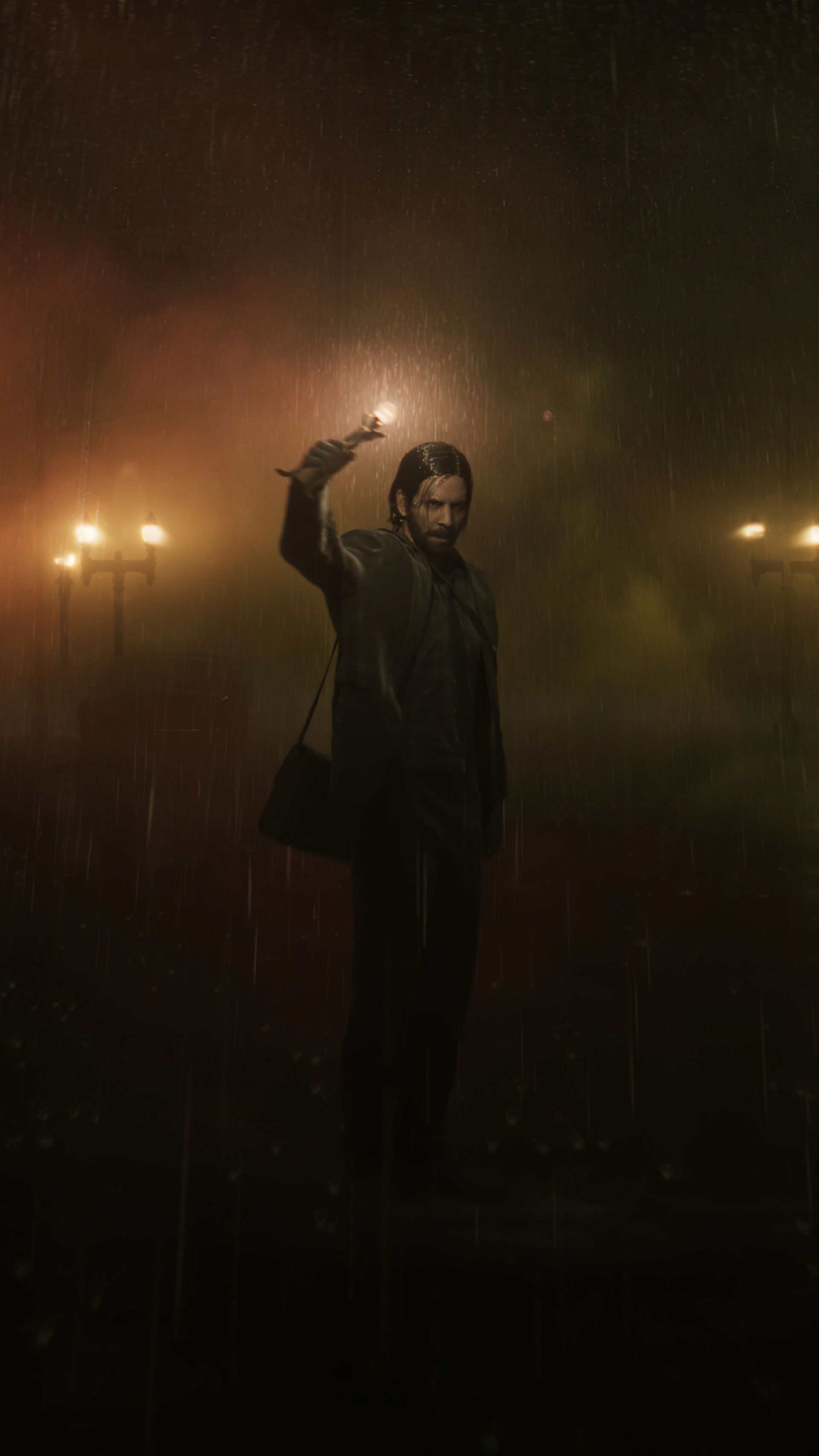 خیس شدن شخصیت اصلی بازی Alan Wake 2 زیر باران شدید