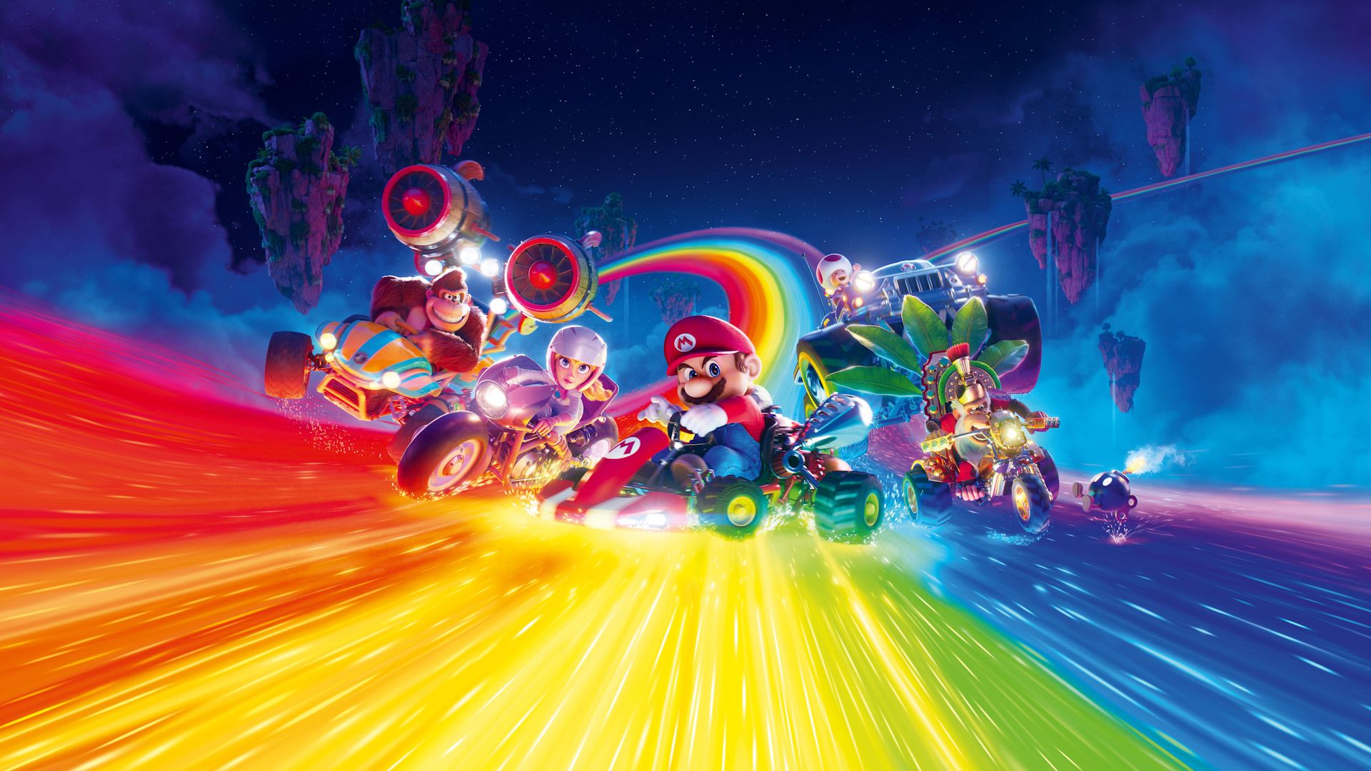 رقابت شخصیت‌های بازی Mario Kart 8 Deluxe در پیست رنگین‌کمان