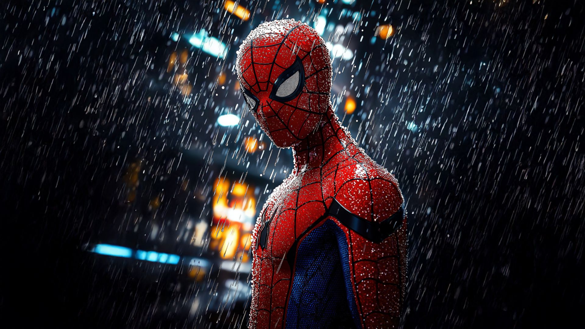 قطرات باران روی لباس مرد عنکبوتی در بازی Marvel's Spider-Man 2