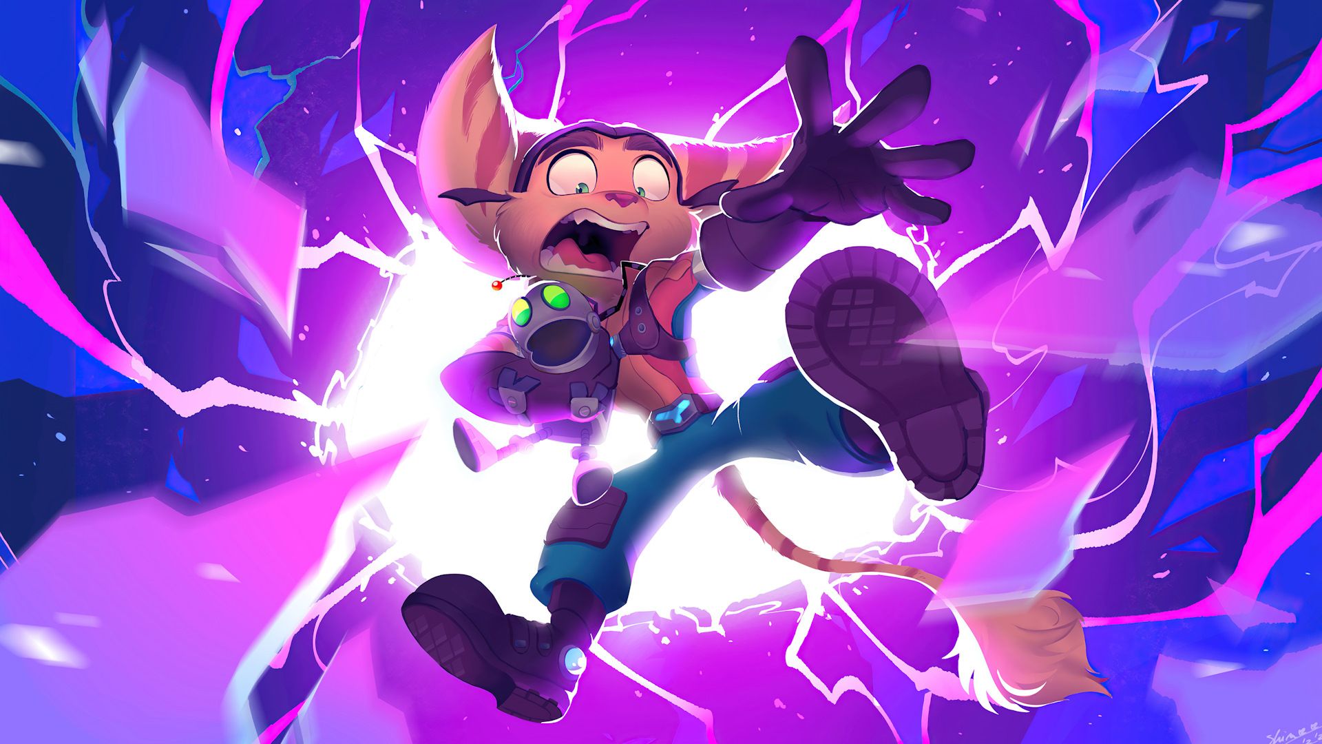طراحی کارتونی شخصیت‌های رچت و کلنک از بازی Ratchet & Clank: Rift Apart