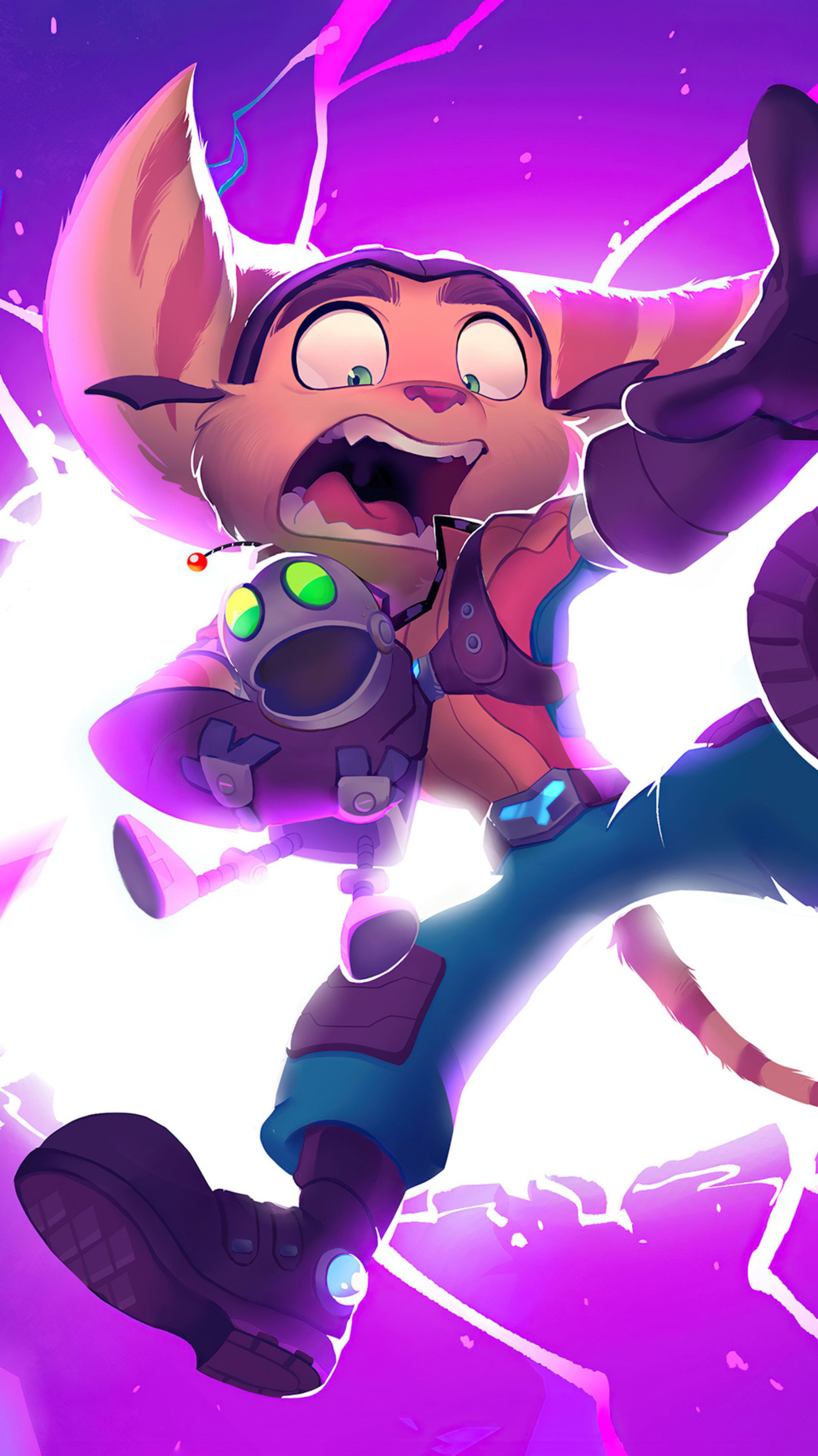 طراحی کارتونی شخصیت‌های رچت و کلنک از بازی Ratchet & Clank: Rift Apart