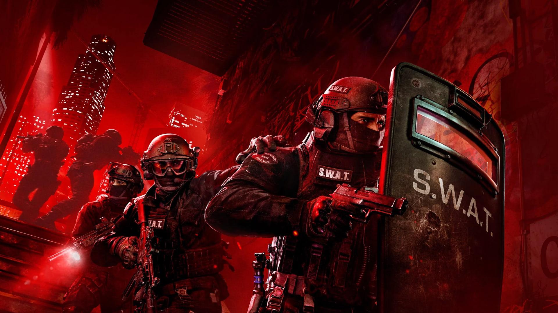 تیم عملیاتی S.W.A.T. با تجهیزات کامل در محیطی قرمز رنگ بازی Ready or Not