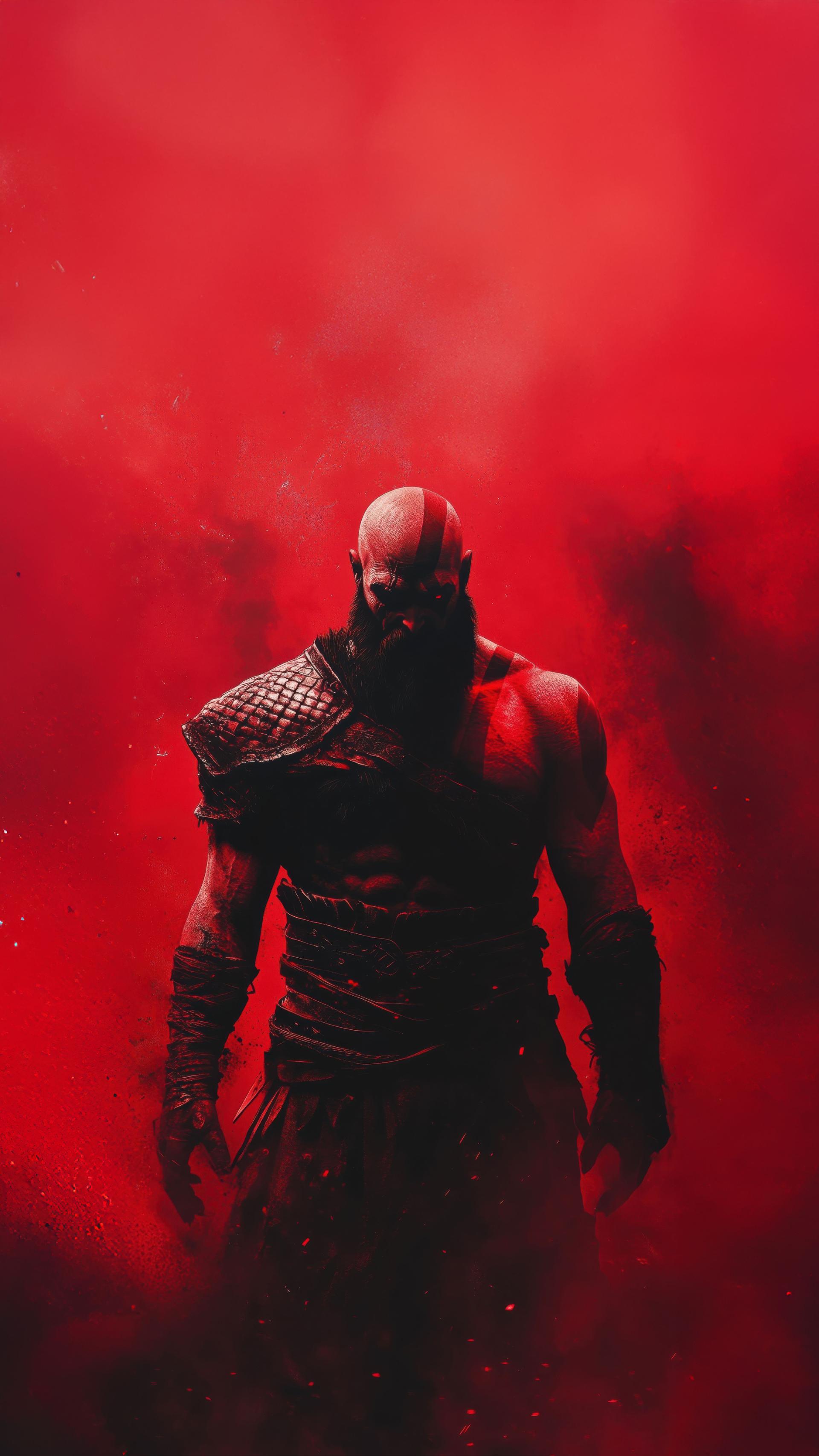 کریتوس (Kratos) میان دود قرمز در بازی God of War Ragnarok
