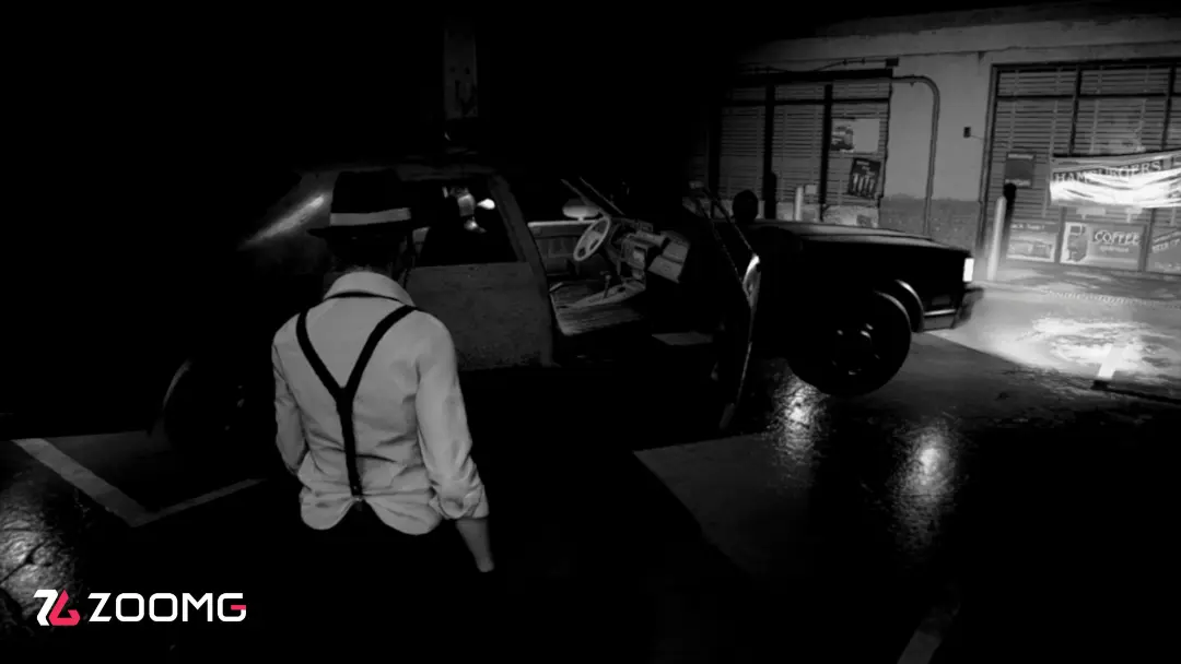 کلر، شخصیت بازی Resident Evil 2 Remake در کنار خودرویی در محیط تاریک