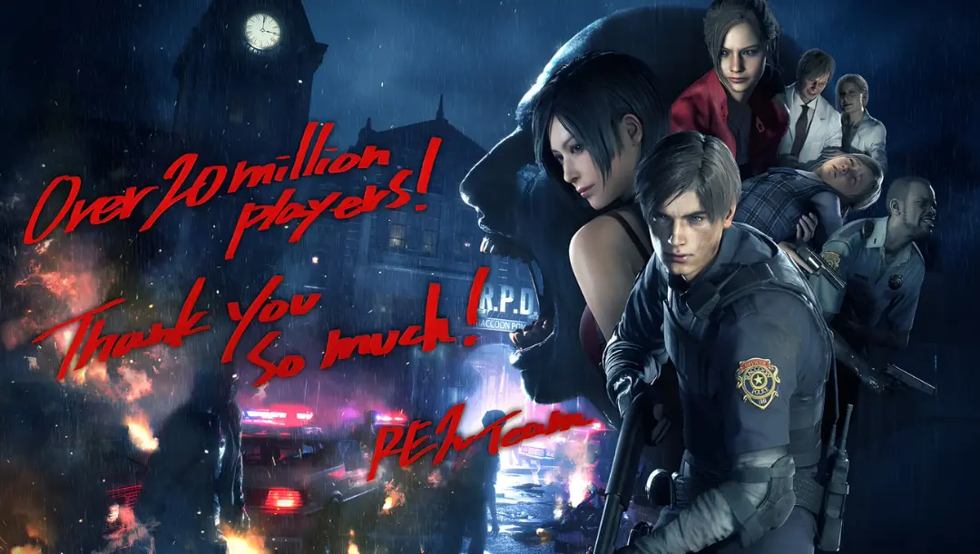 شخصیت‌های بازی Resident Evil 2 (رزیدنت ایول ۲) در محیطی تاریک و بارانی