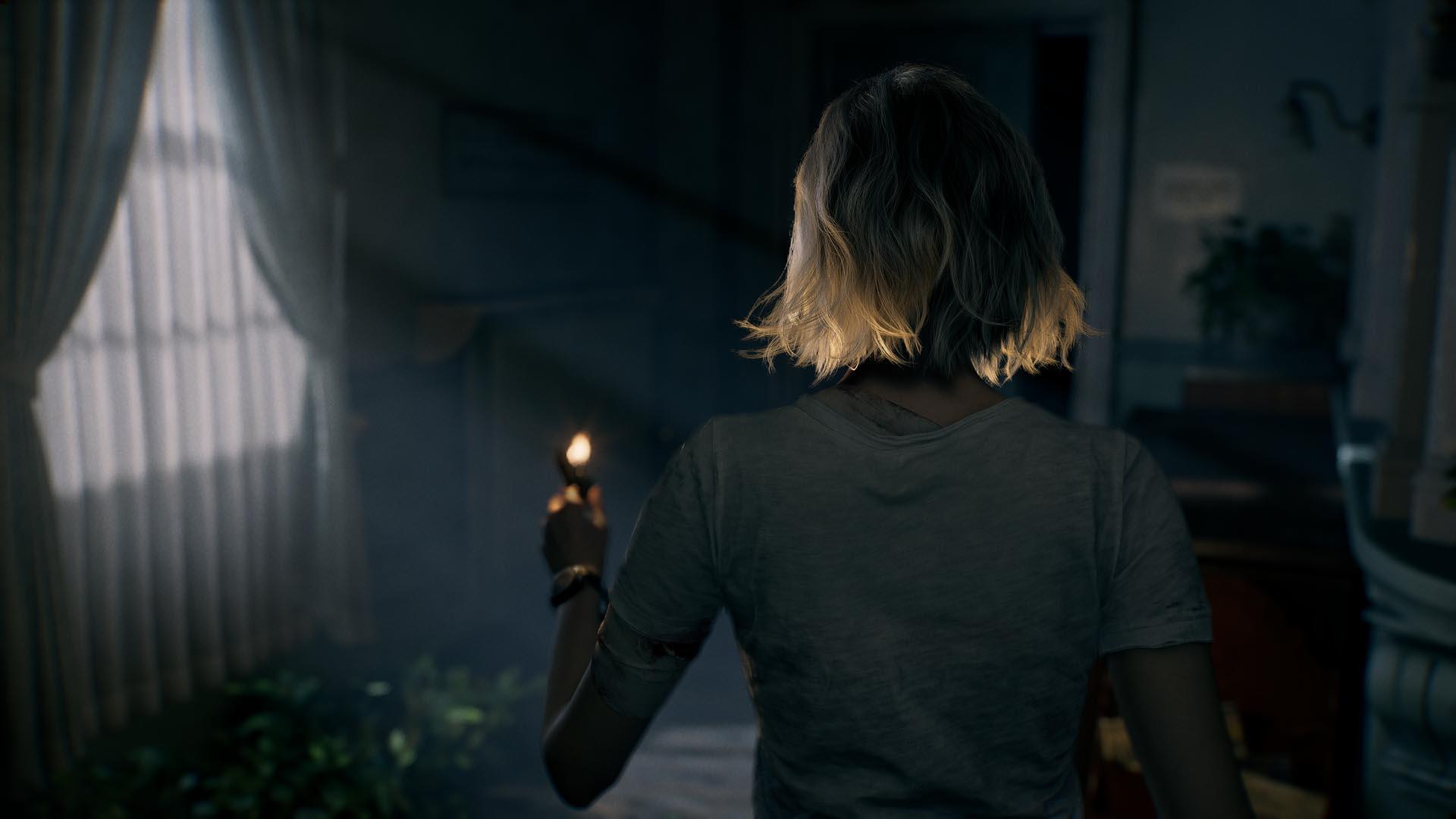 گریس با دوربین سوم شخص در خانه در بازی Resident Evil Requiem