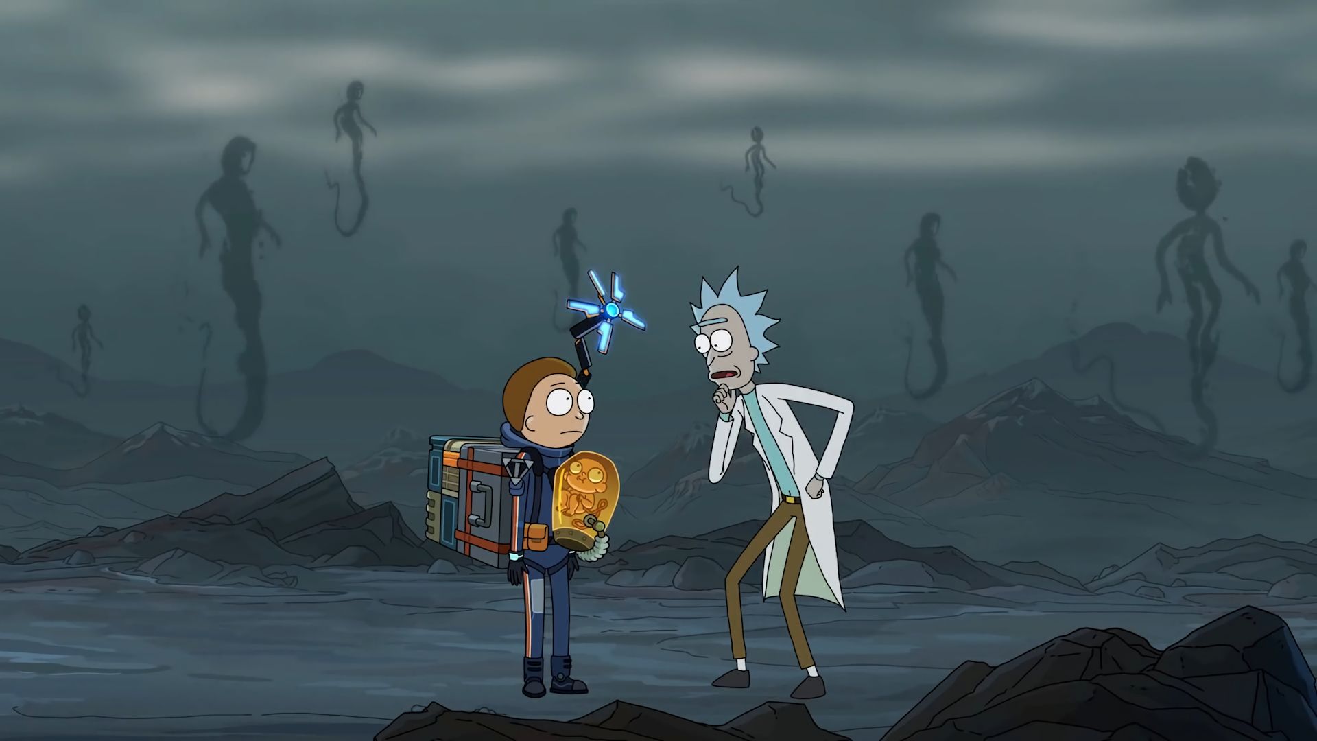 یک فن‌آرت از شخصیت‌های اصلی انیمیشن ریک و مورتی (Rick and Morty) در بازی Death Stranding