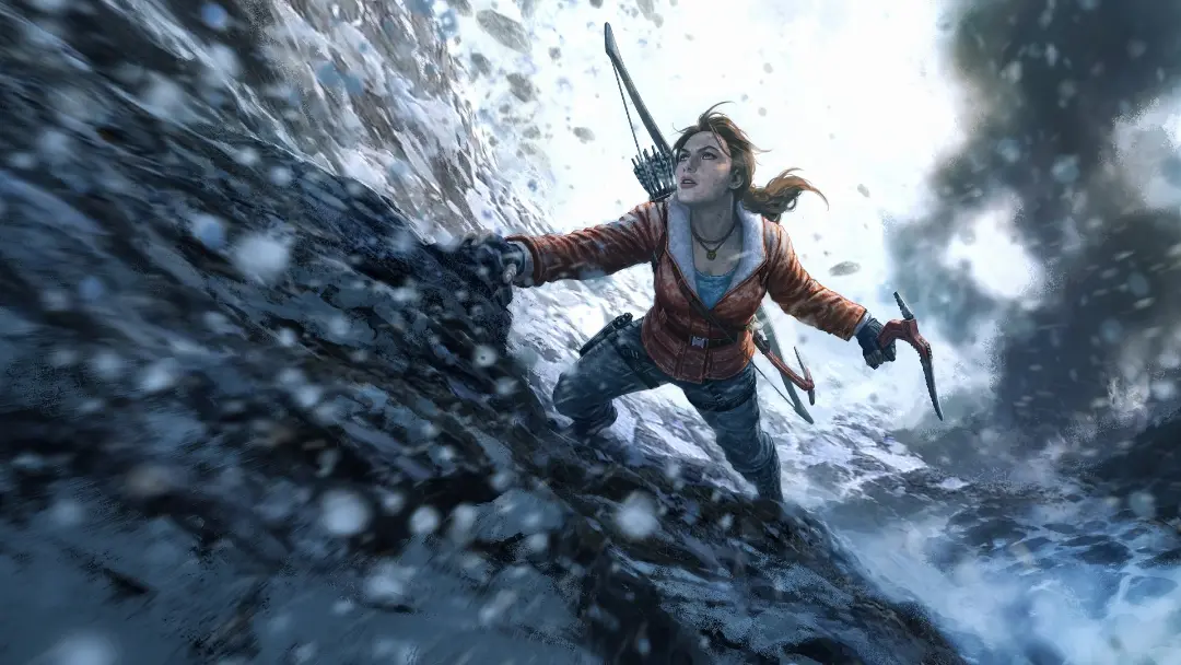 کوهنوردی لارا کرافت در کوهستان برفی در بازی Rise of the Tomb Raider