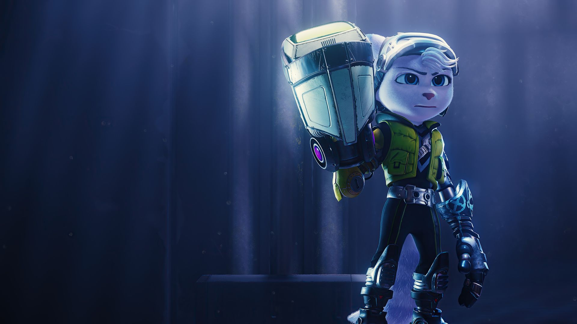 چهره جدی و مصمم ریوت (Rivet) در بازی Ratchet & Clank: Rift Apart