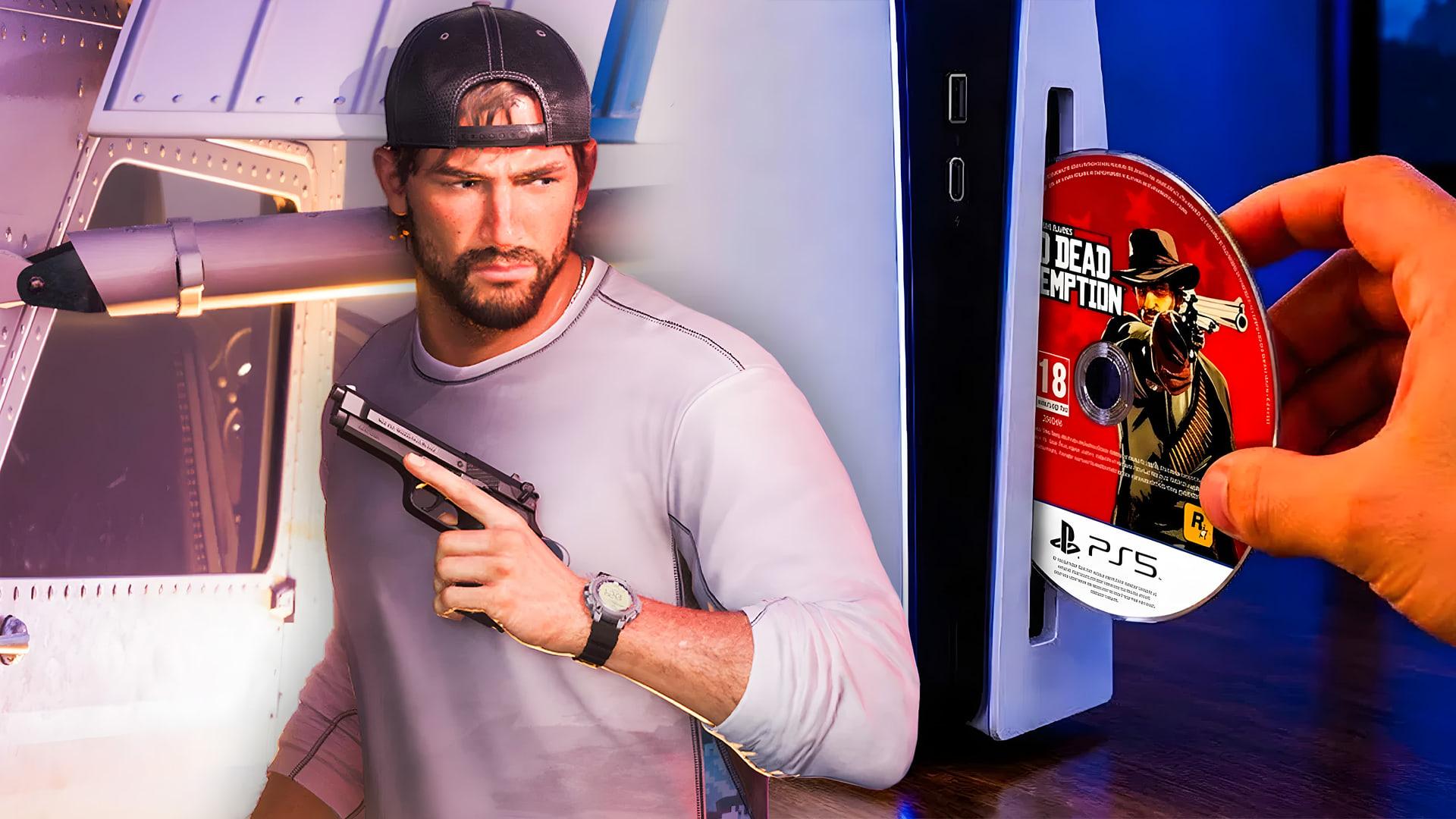 دیسک بازی رد دد ردمپشن (Red Dead Redemption) در حال قرارگیری در کنسول پلی‌استیشن ۵ (پلی استیشن ۵)