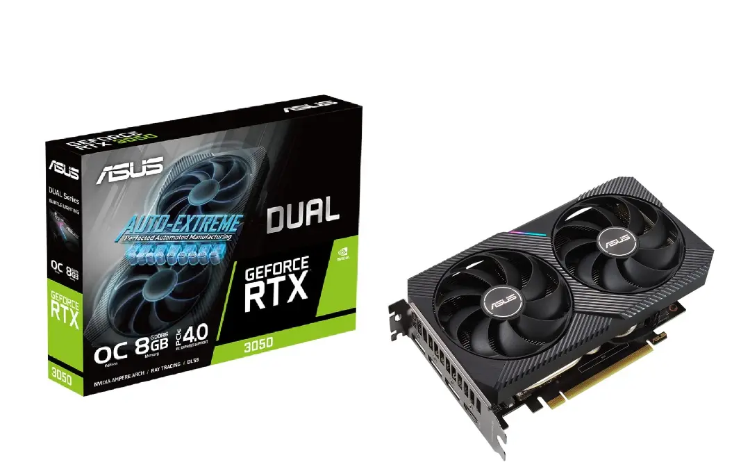 جعبه و کارت گرافیک جیفورس GTX 3050 ساخت ایسوس