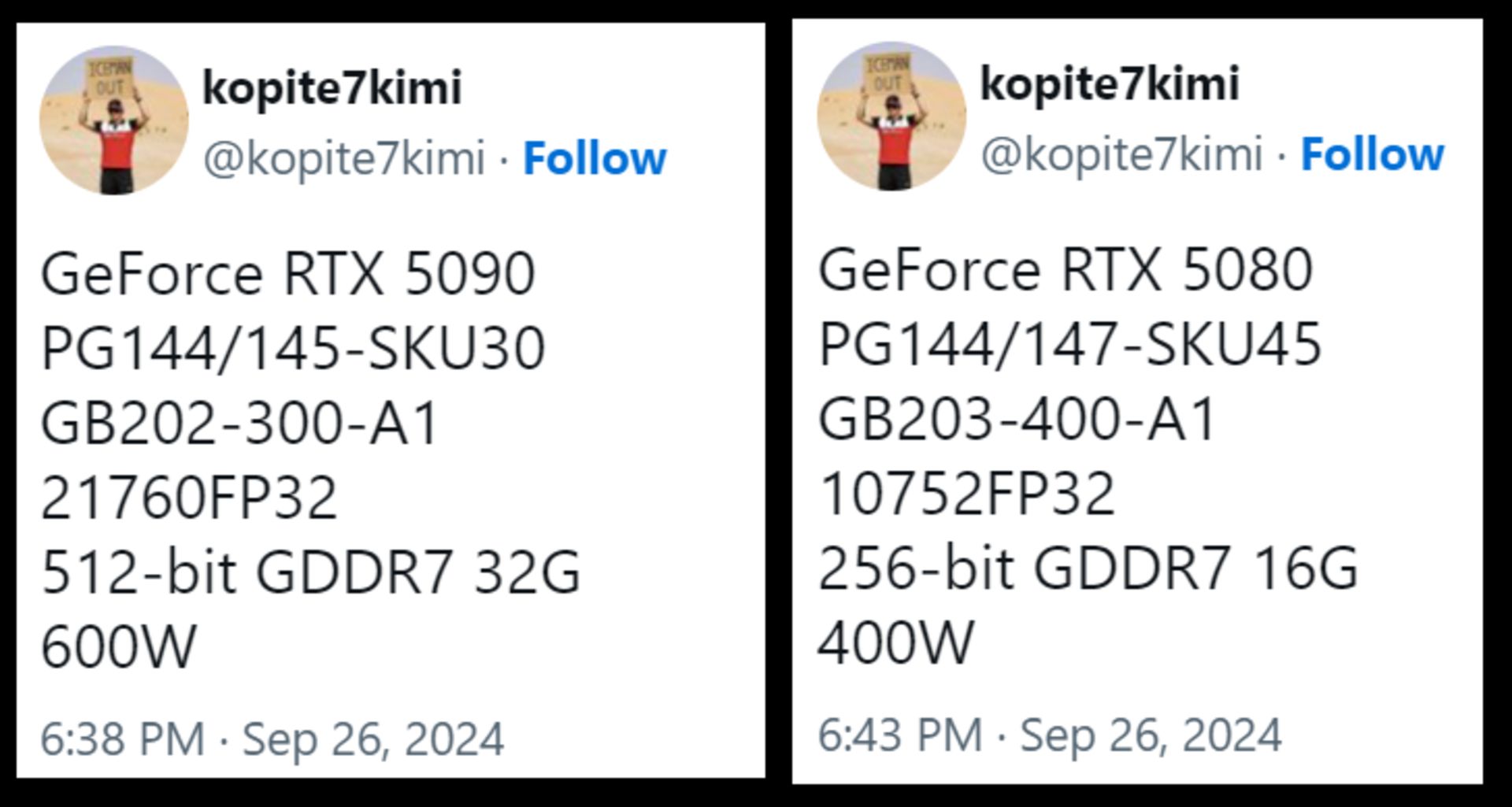 GeForce RTX 5090 and RTX 5080 specs