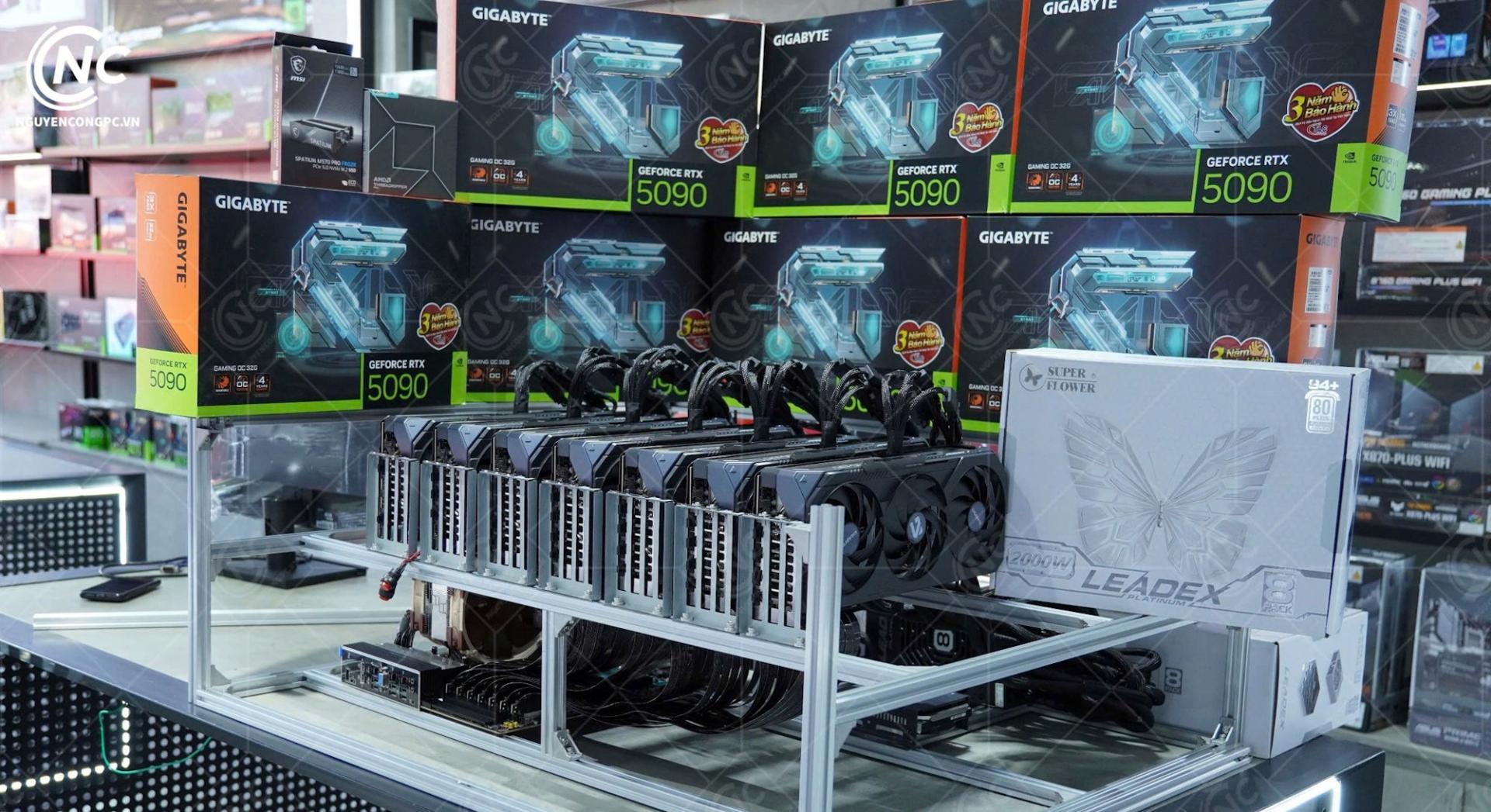 نصب خوشه‌ای کارت‌های گرافیک RTX 5090 در فروشگاه ویتنامی