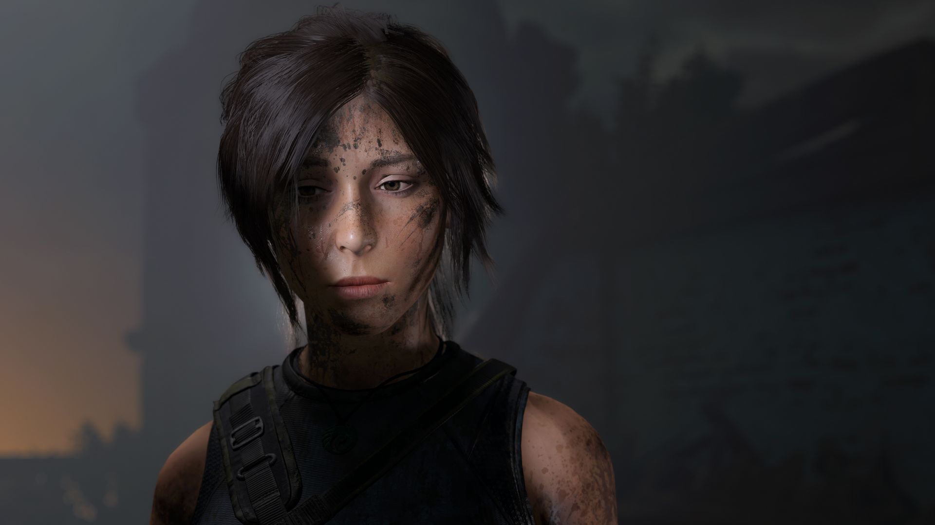 چهره غمگین و نگران لارا کرافت (Lara Croft) در بازی Shadow of the Tomb Raider