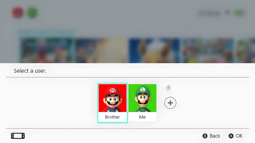 آیکون‌های کاربری ماریو (Mario) و لوئیجی (Luigi) در منوی کنسول نینتندو