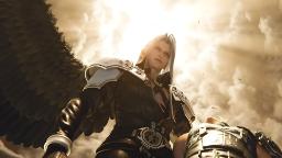 شخصیت سِفیروث (Sephiroth) با بال‌های بزرگ در مقابل آسمان ابری