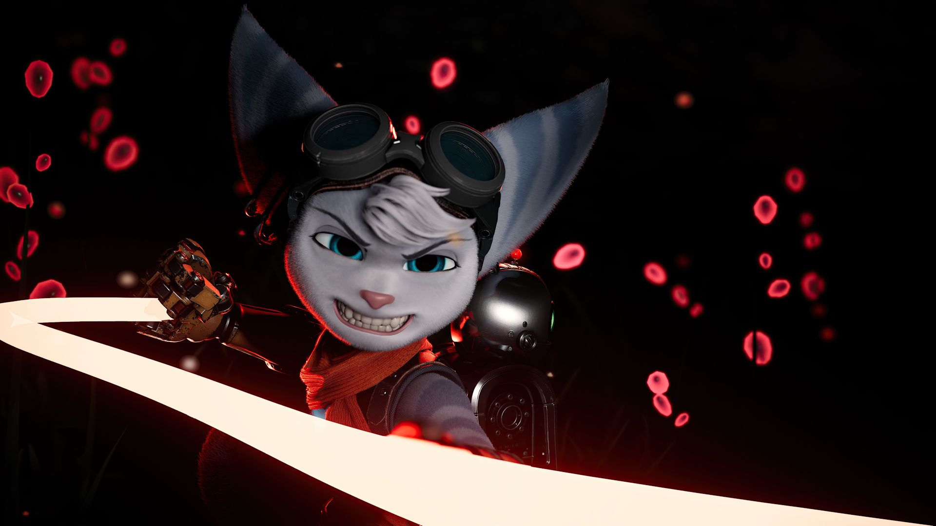 چهره جدی و عصبانی ریوت (Rivet) در بازی Ratchet & Clank: Rift Apart