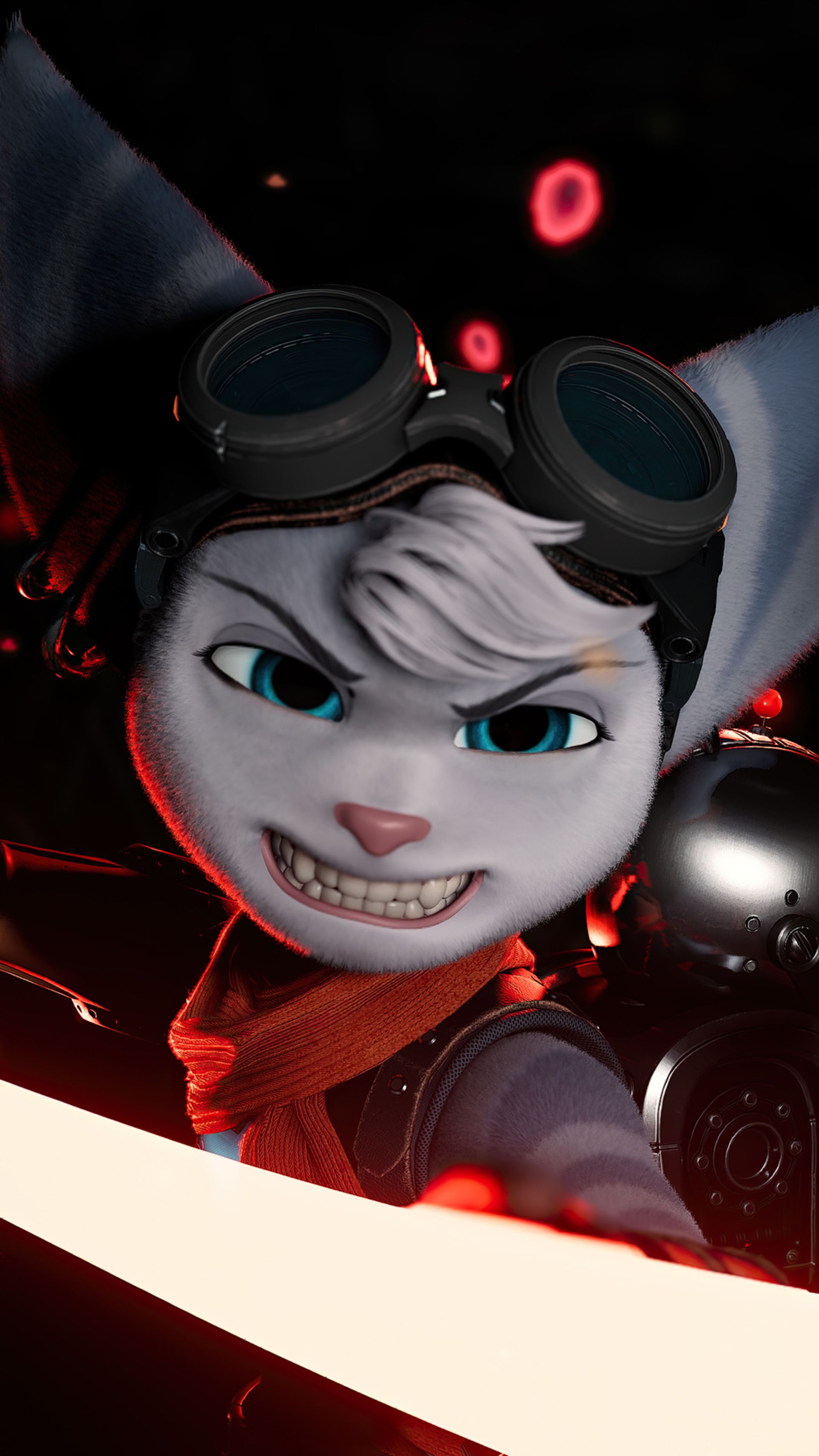 چهره جدی و عصبانی ریوت (Rivet) در بازی Ratchet & Clank: Rift Apart