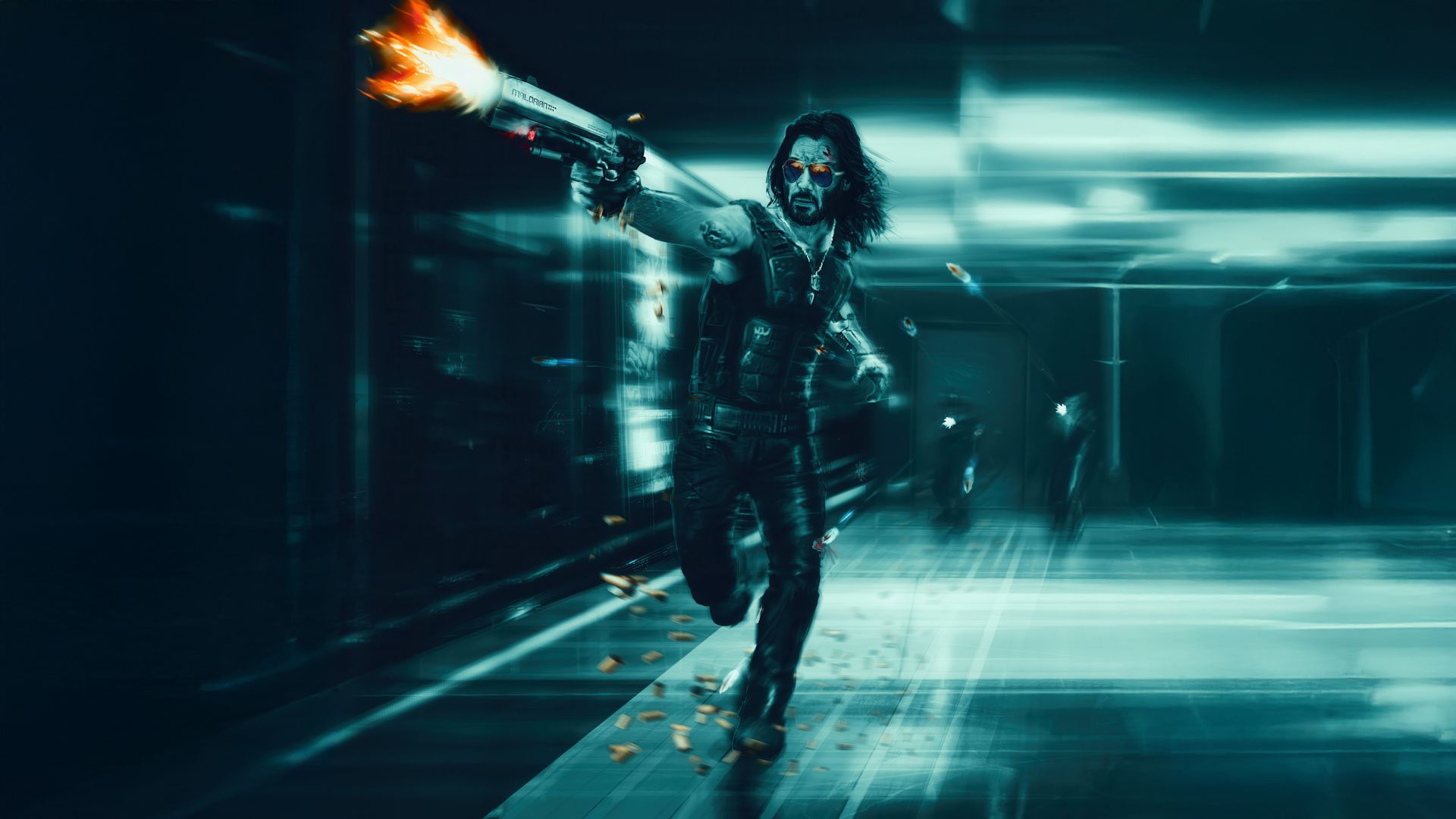 تیراندازی جانی سیلورهند (Johnny Silverhand) به دشمنان در بازی Cyberpunk 2077