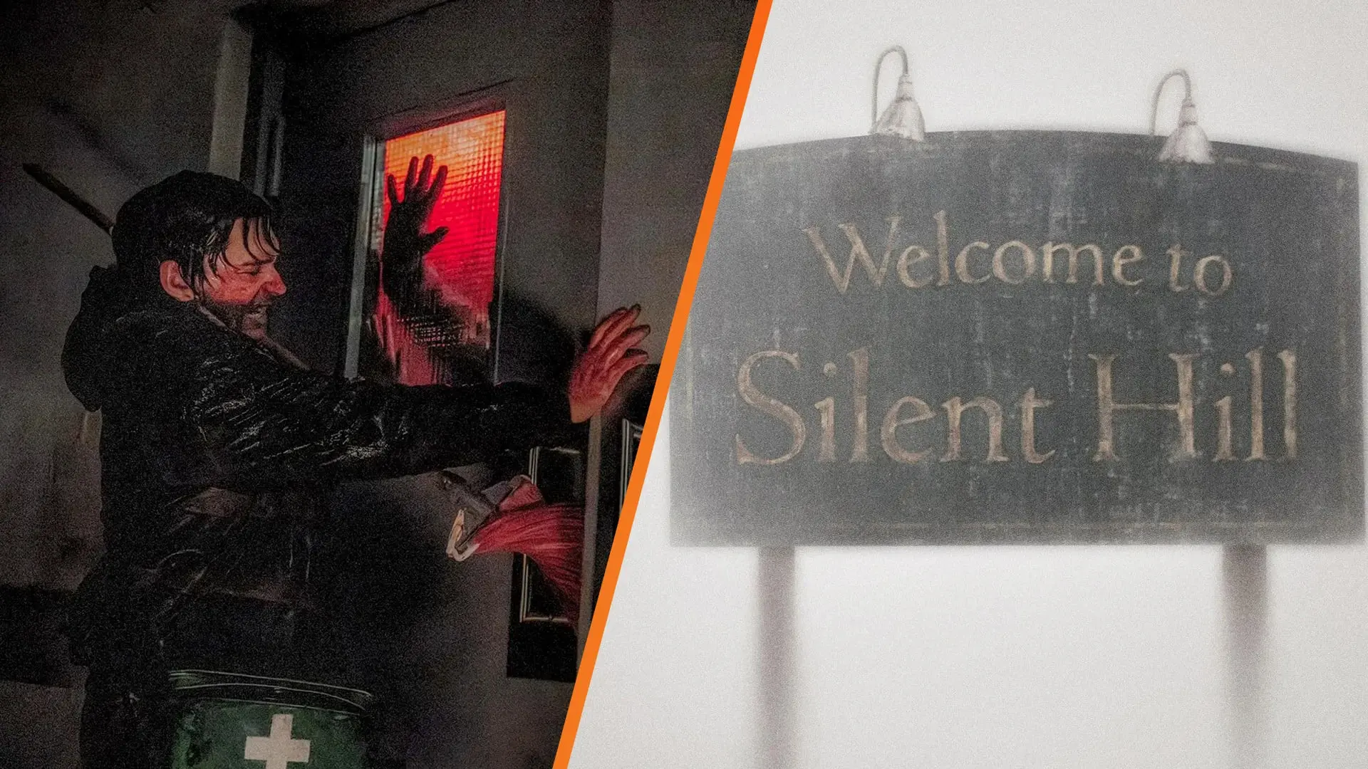 نمای بازی سايلنت هیل (Silent Hill) و تابلوی خوش‌آمدگویی به این شهر